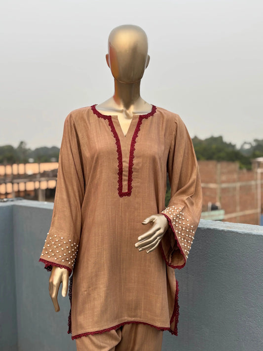 Cappuccino Shade-Stylish & Trendy Pearl Embellished Co-ord sets | Luxury wear | Airport Look kihums clothing