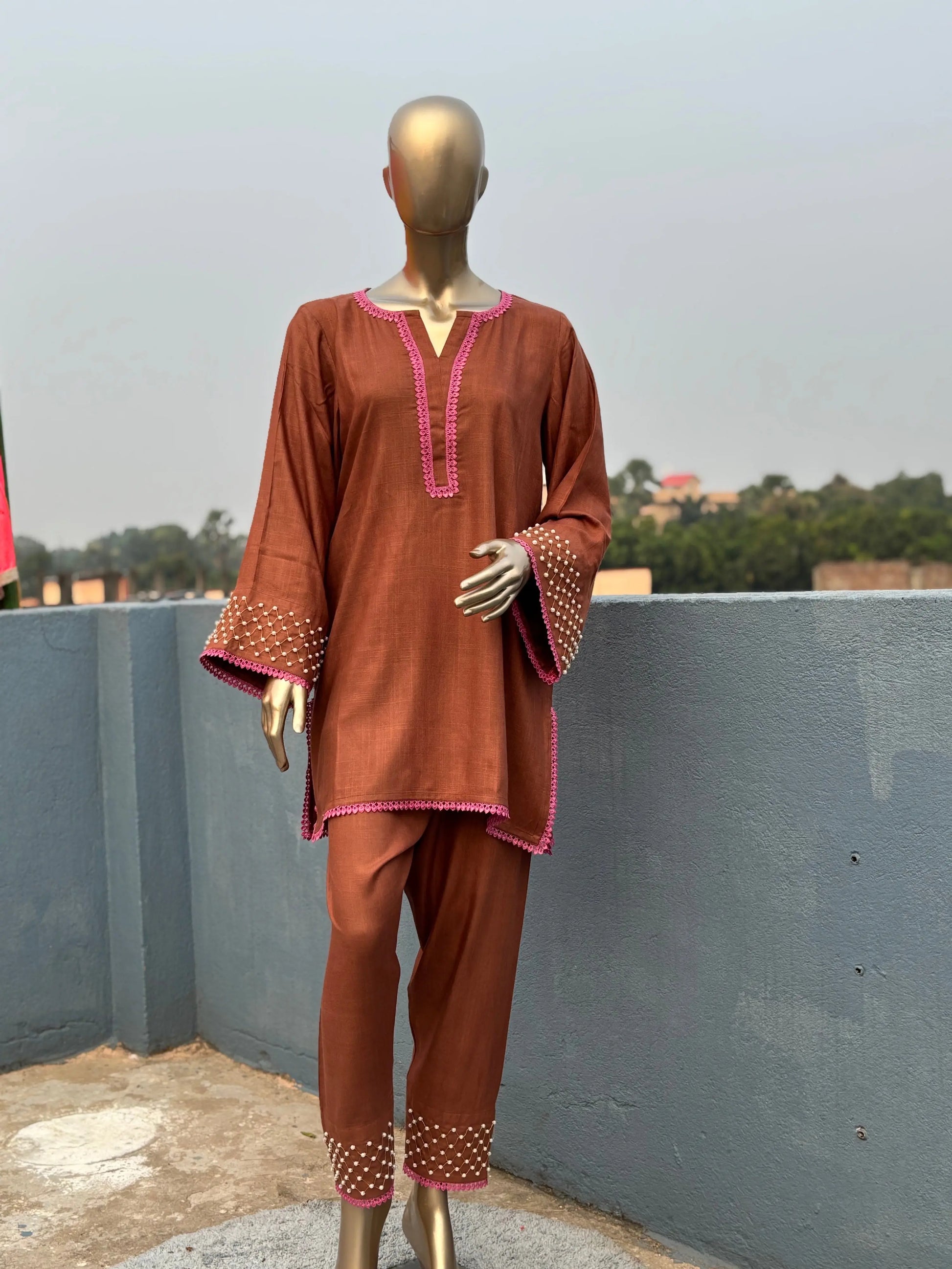 Brown Shade-Stylish & Trendy Pearl Embellished Co-ord sets | Luxury wear | Airport Look kihums clothing