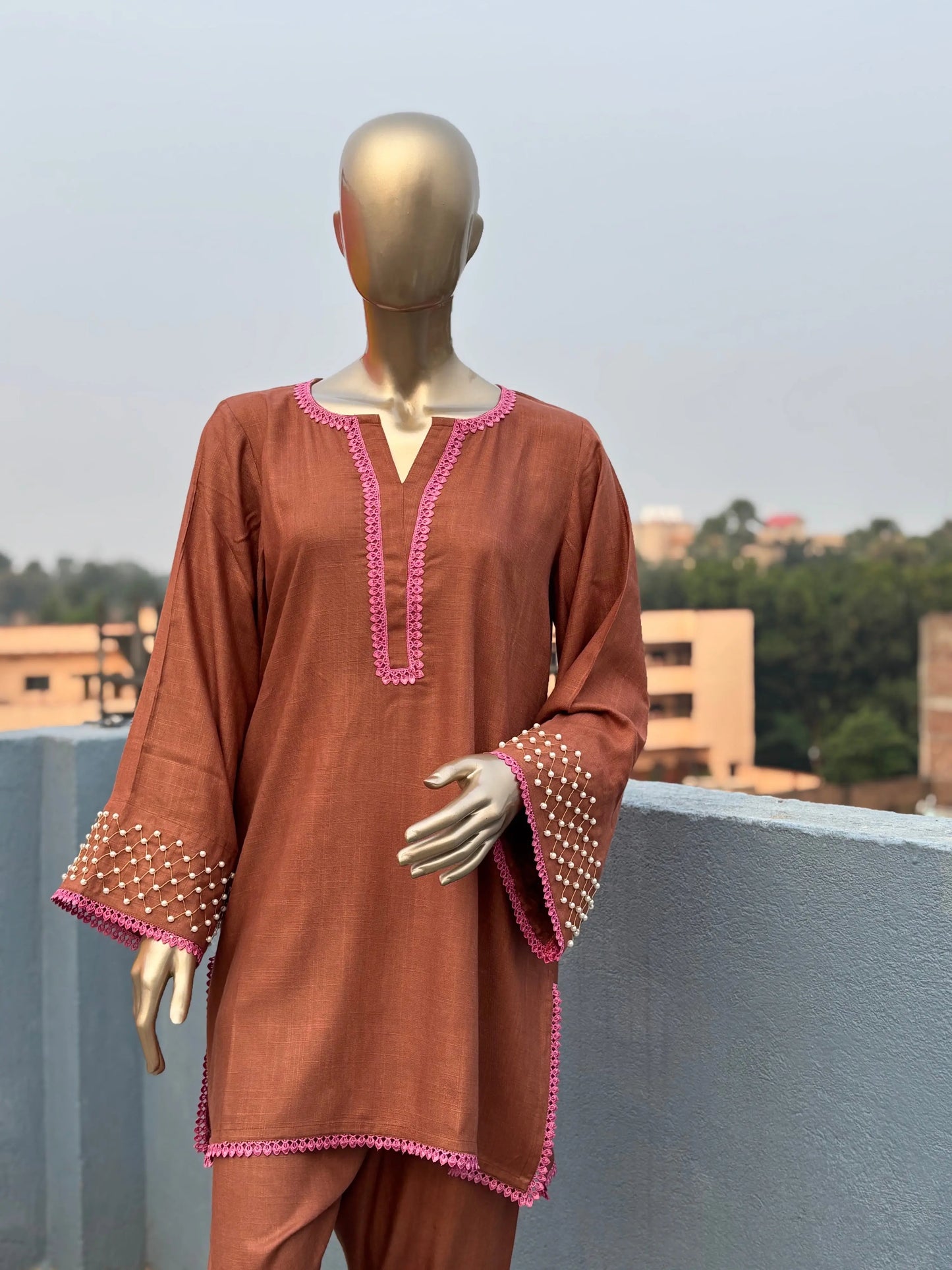 Brown Shade-Stylish & Trendy Pearl Embellished Co-ord sets | Luxury wear | Airport Look kihums clothing