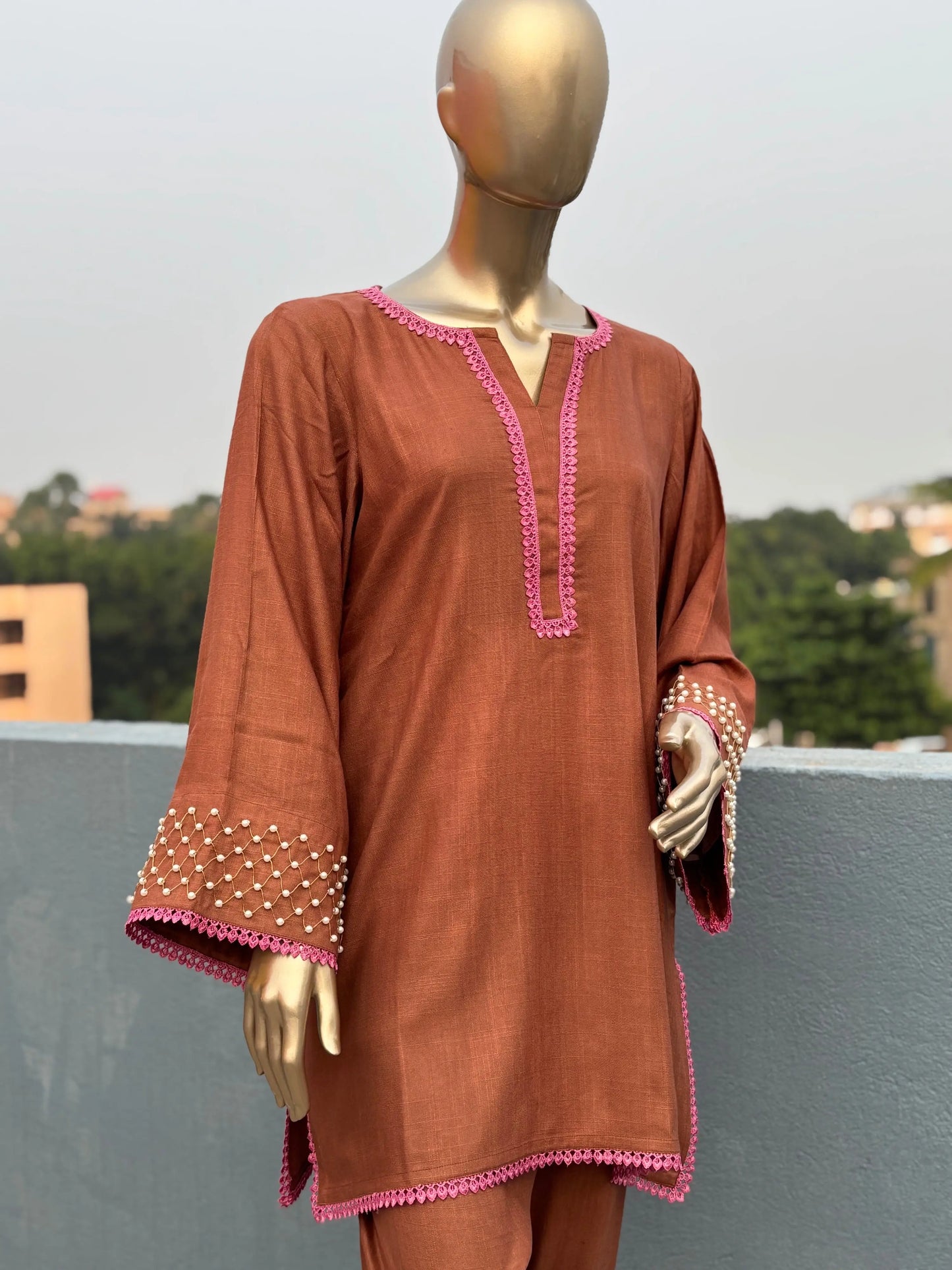 Brown Shade-Stylish & Trendy Pearl Embellished Co-ord sets | Luxury wear | Airport Look kihums clothing