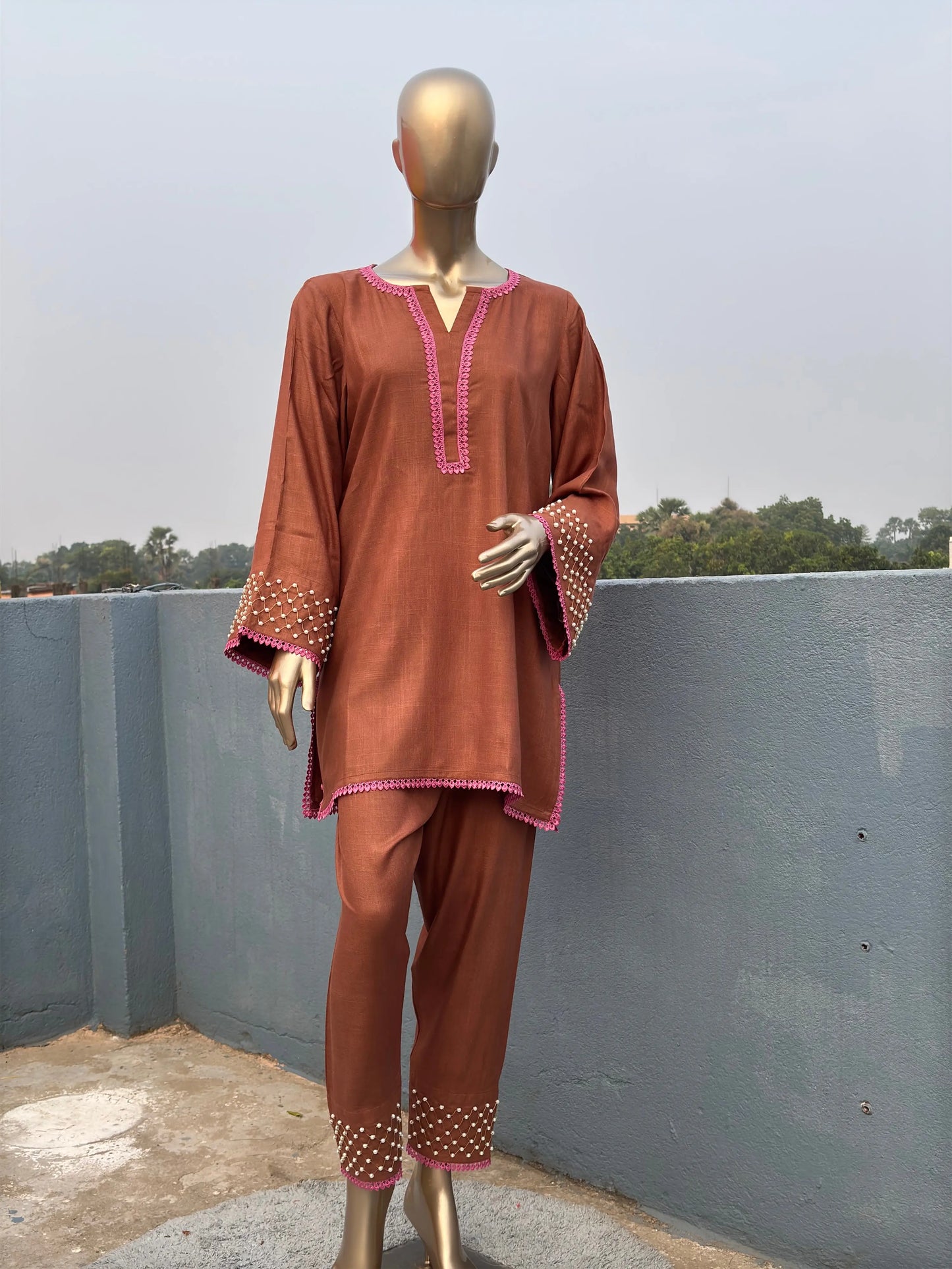 Brown Shade-Stylish & Trendy Pearl Embellished Co-ord sets | Luxury wear | Airport Look kihums clothing