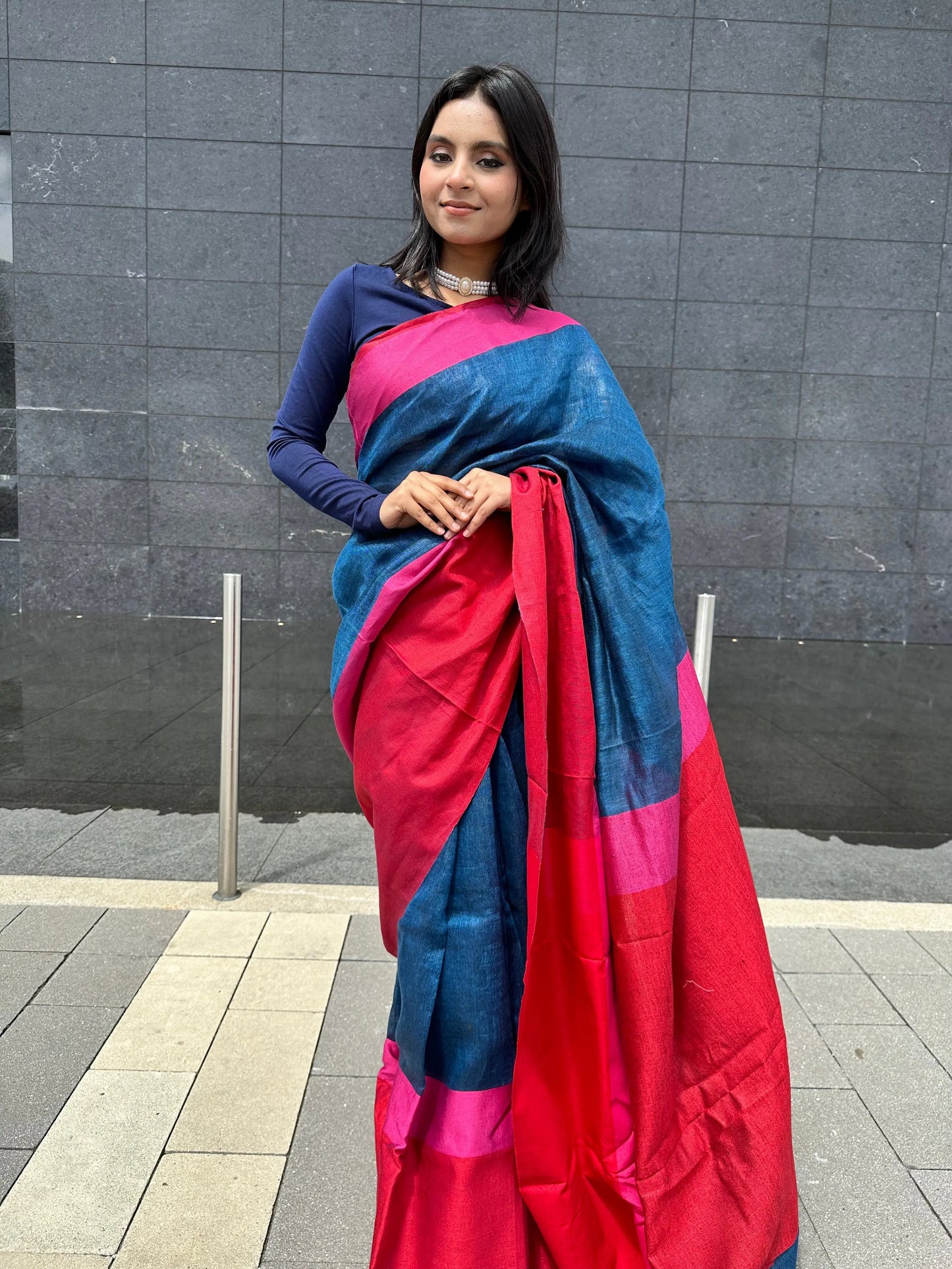 Blue shade Handmade Pure Linen Saree with Dual shade Border | KIHUMS Saree kihums clothing