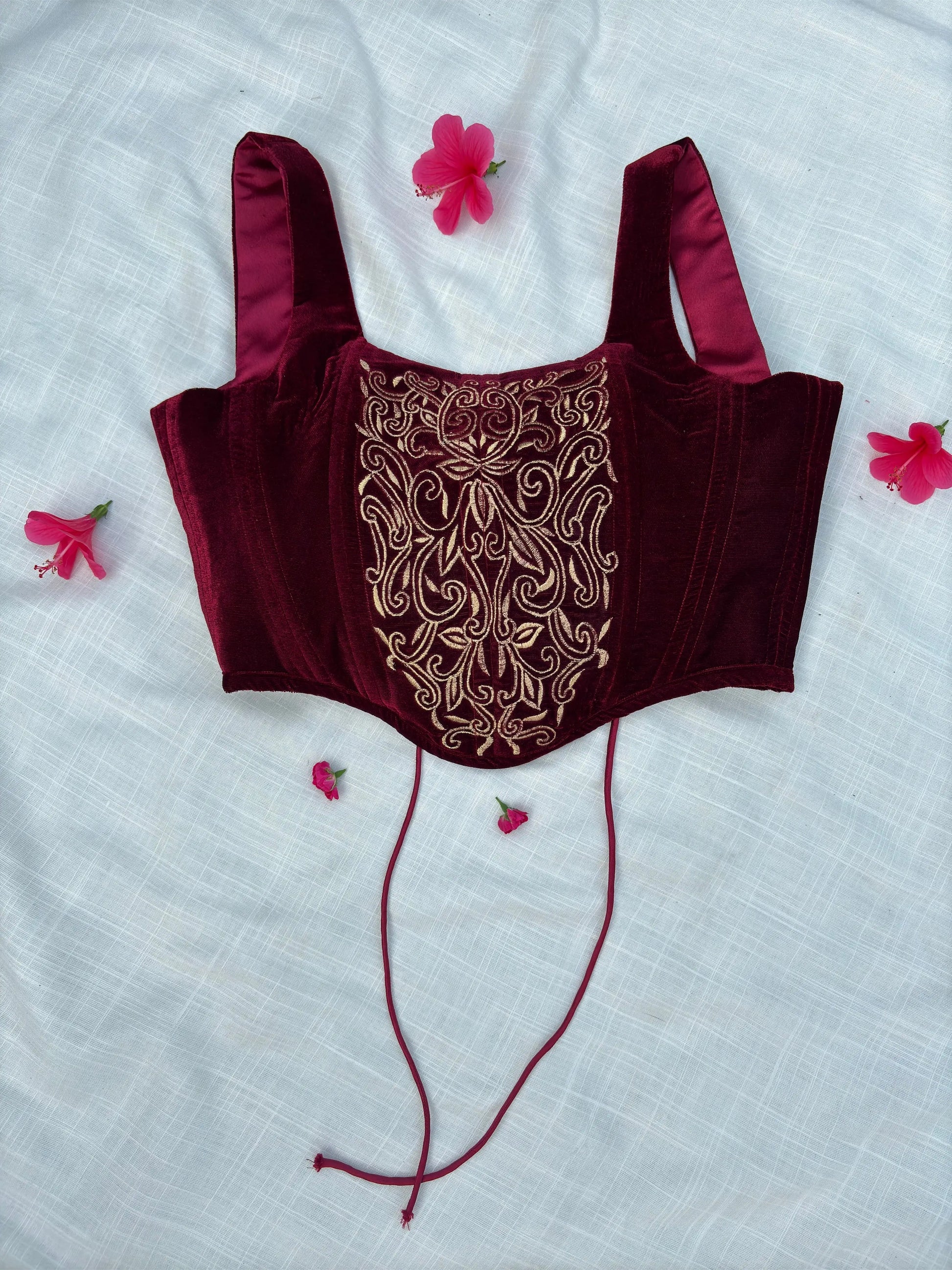 Elegant Microvelvet Embroidered Corset top with Zari Detailing kihums clothing