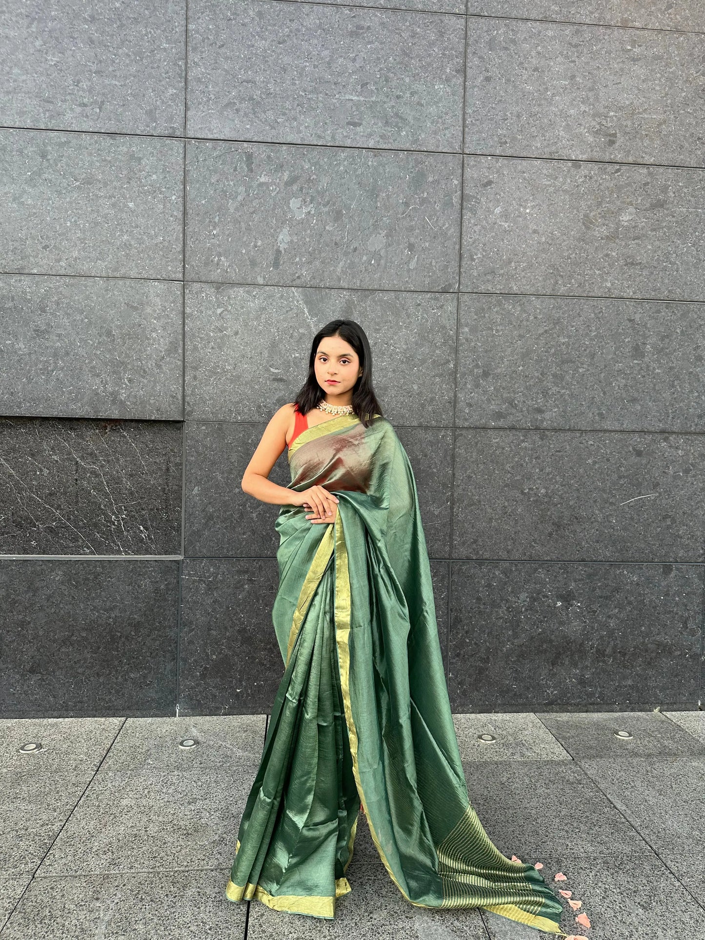 Dark Green Handmade Silk Viscose Saree | Gold Zari Border | KIHUMS Saree kihums clothing