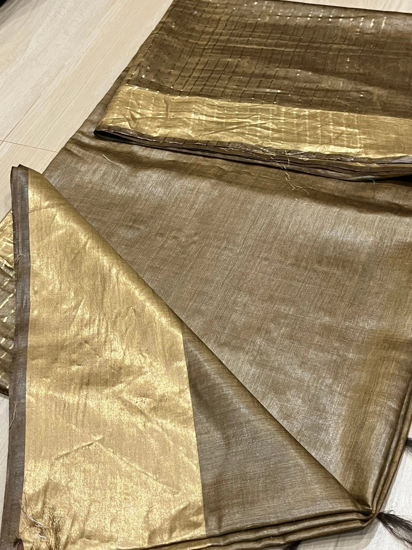 Golden brown Shade Handwoven Munga Tussar Silk Saree | Golden Zari Border | KIHUMS Saree kihums clothing