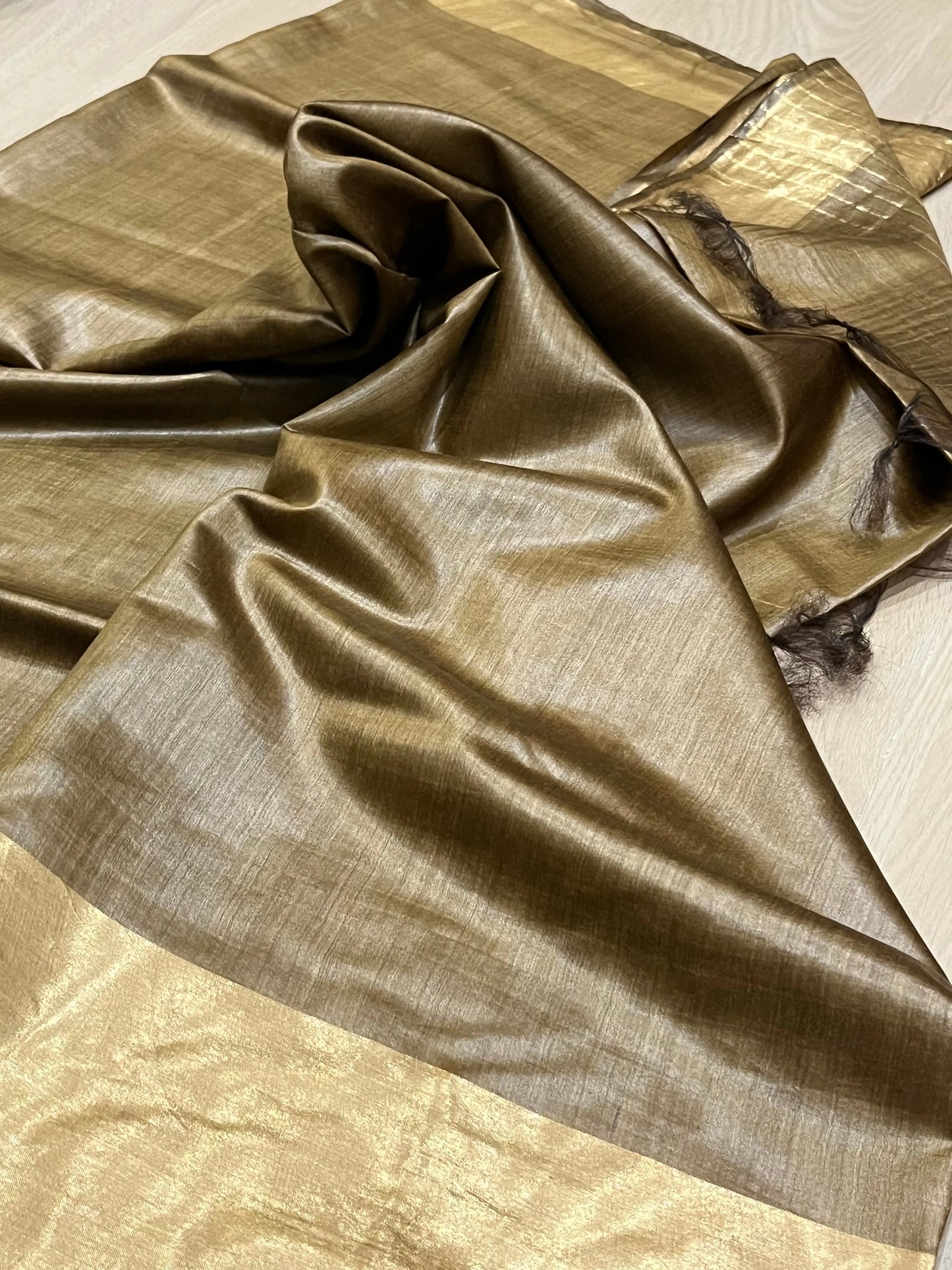 Golden brown Shade Handwoven Munga Tussar Silk Saree | Golden Zari Border | KIHUMS Saree kihums clothing