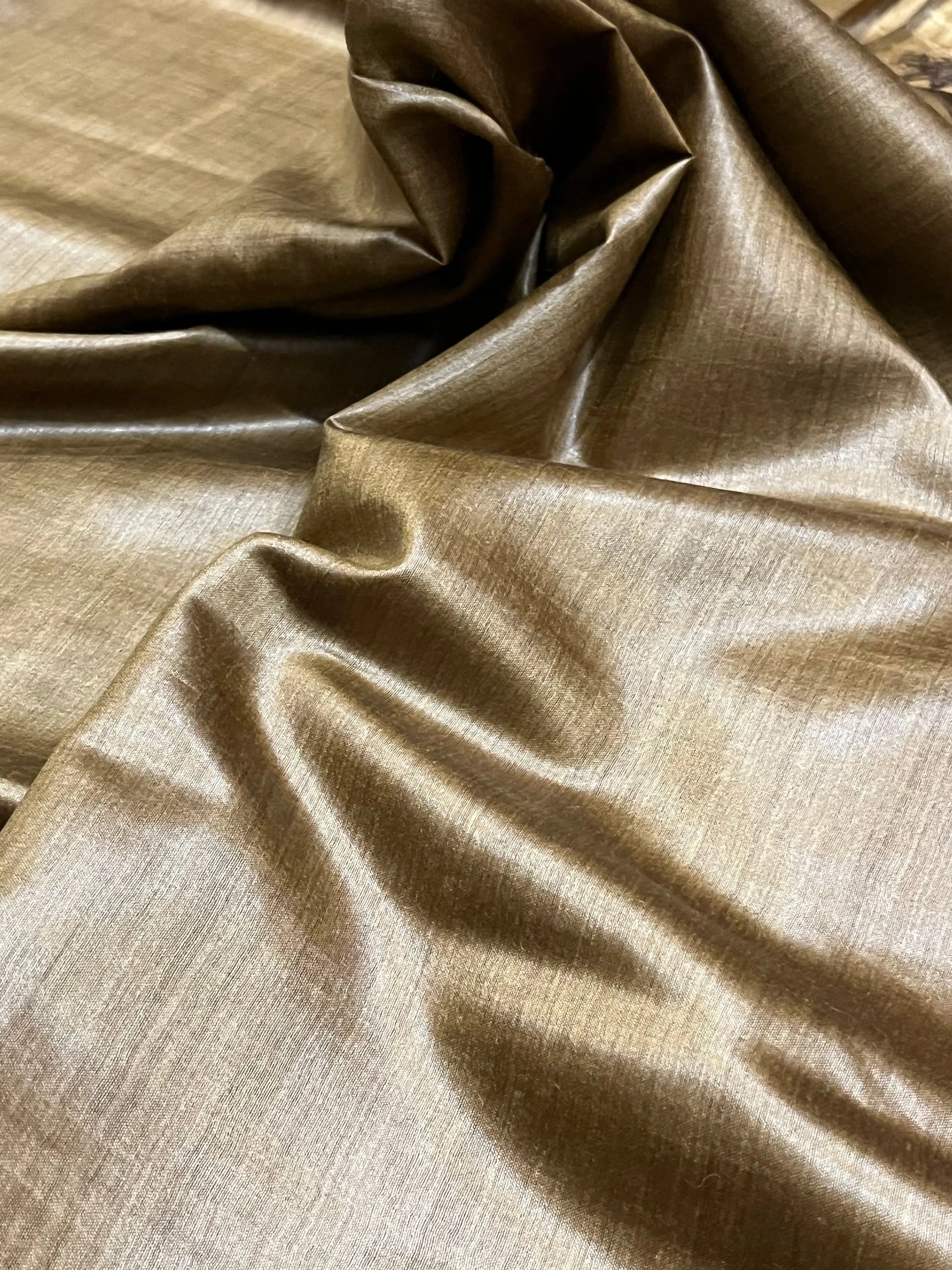 Golden brown Shade Handwoven Munga Tussar Silk Saree | Golden Zari Border | KIHUMS Saree kihums clothing