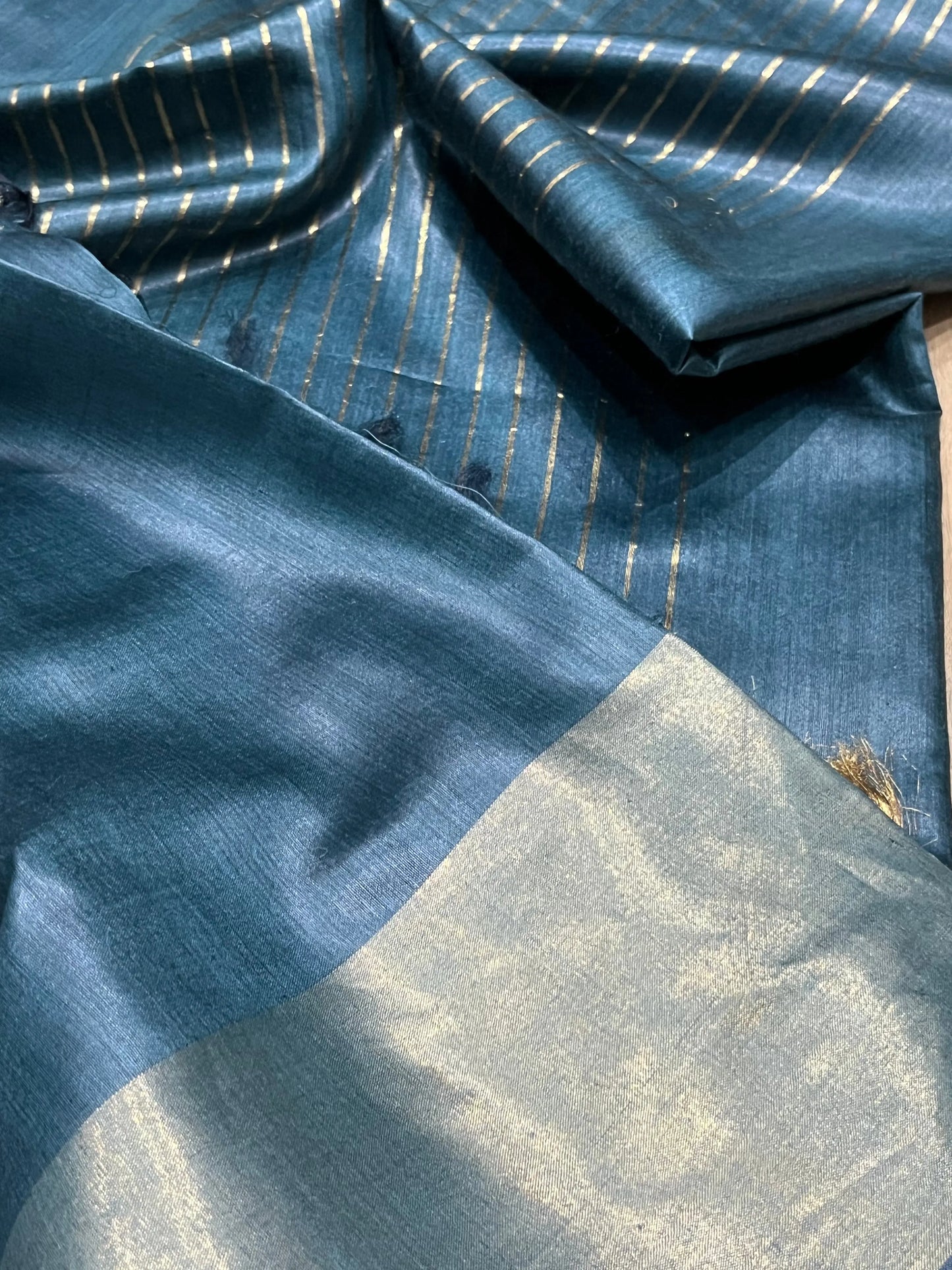 Blue Shade Handwoven Munga Tussar Silk Saree | Golden Zari Border | KIHUMS Saree kihums clothing