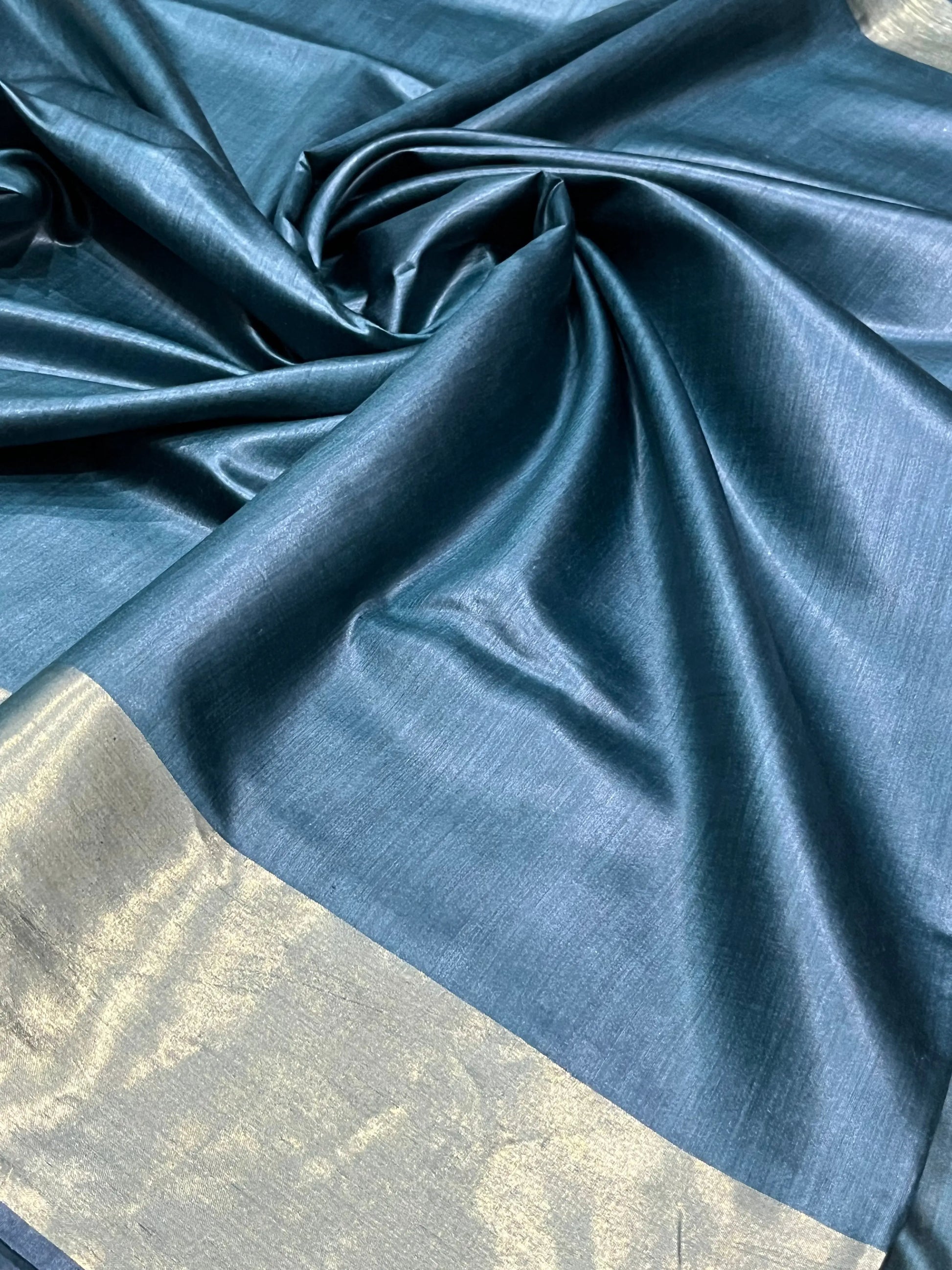 Blue Shade Handwoven Munga Tussar Silk Saree | Golden Zari Border | KIHUMS Saree kihums clothing