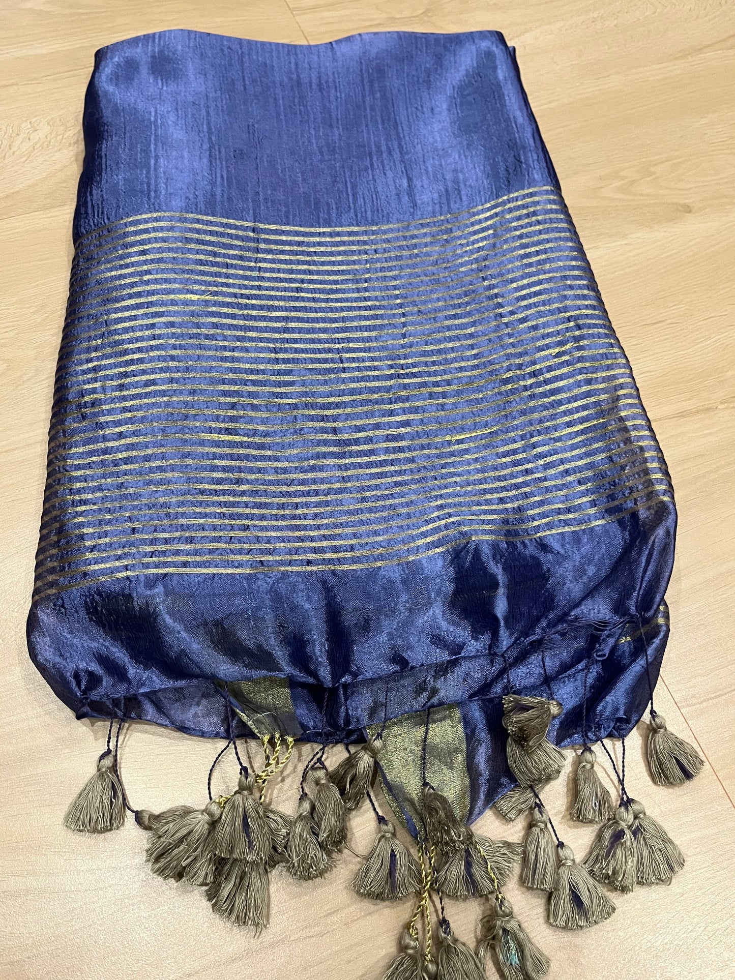 Blue Handmade Silk Viscose Saree | Gold Zari Border | KIHUMS Saree