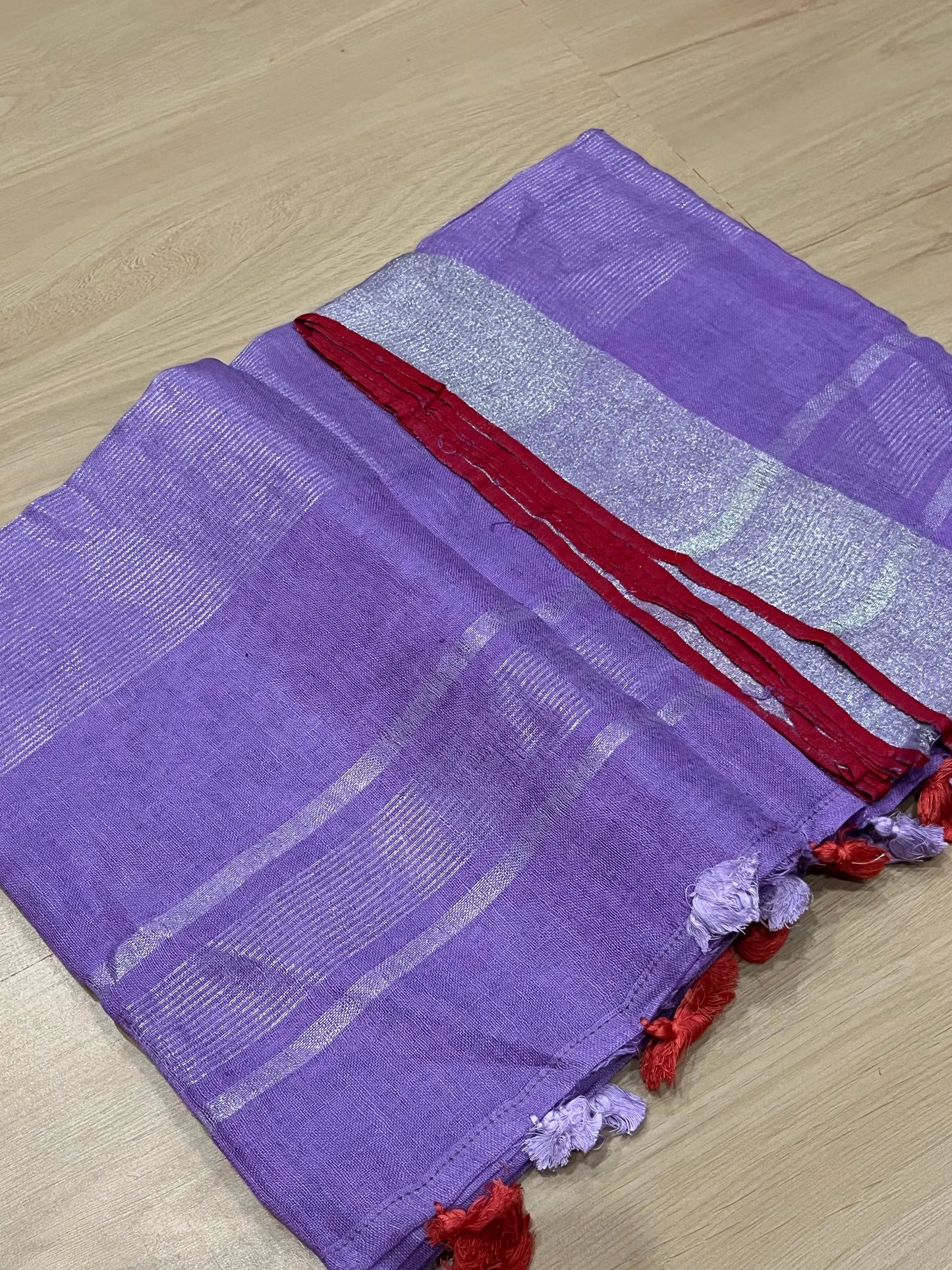 Lavender Handwoven organic Linen Saree |Silver Zari border| KIHUMS Saree