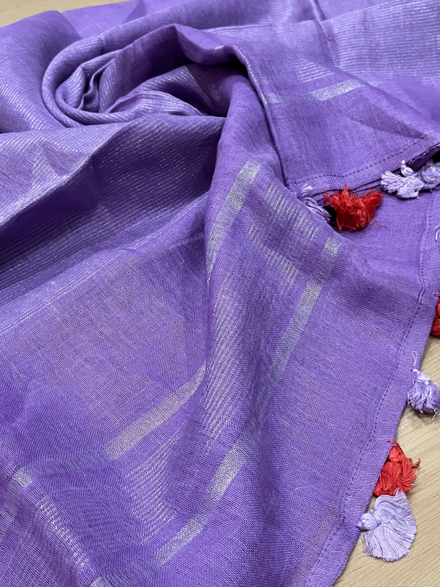 Lavender Handwoven organic Linen Saree |Silver Zari border| KIHUMS Saree