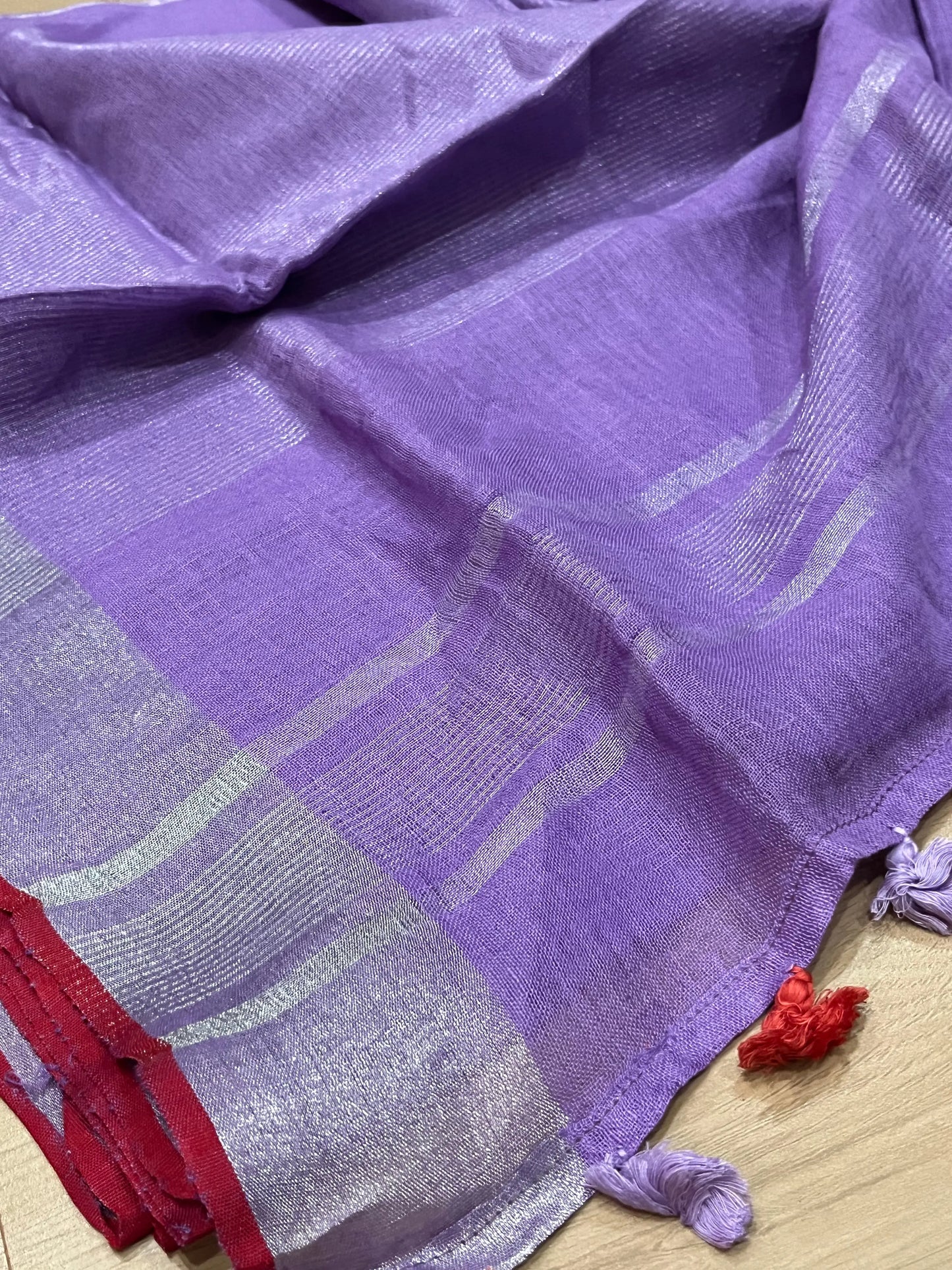 Lavender Handwoven organic Linen Saree |Silver Zari border| KIHUMS Saree
