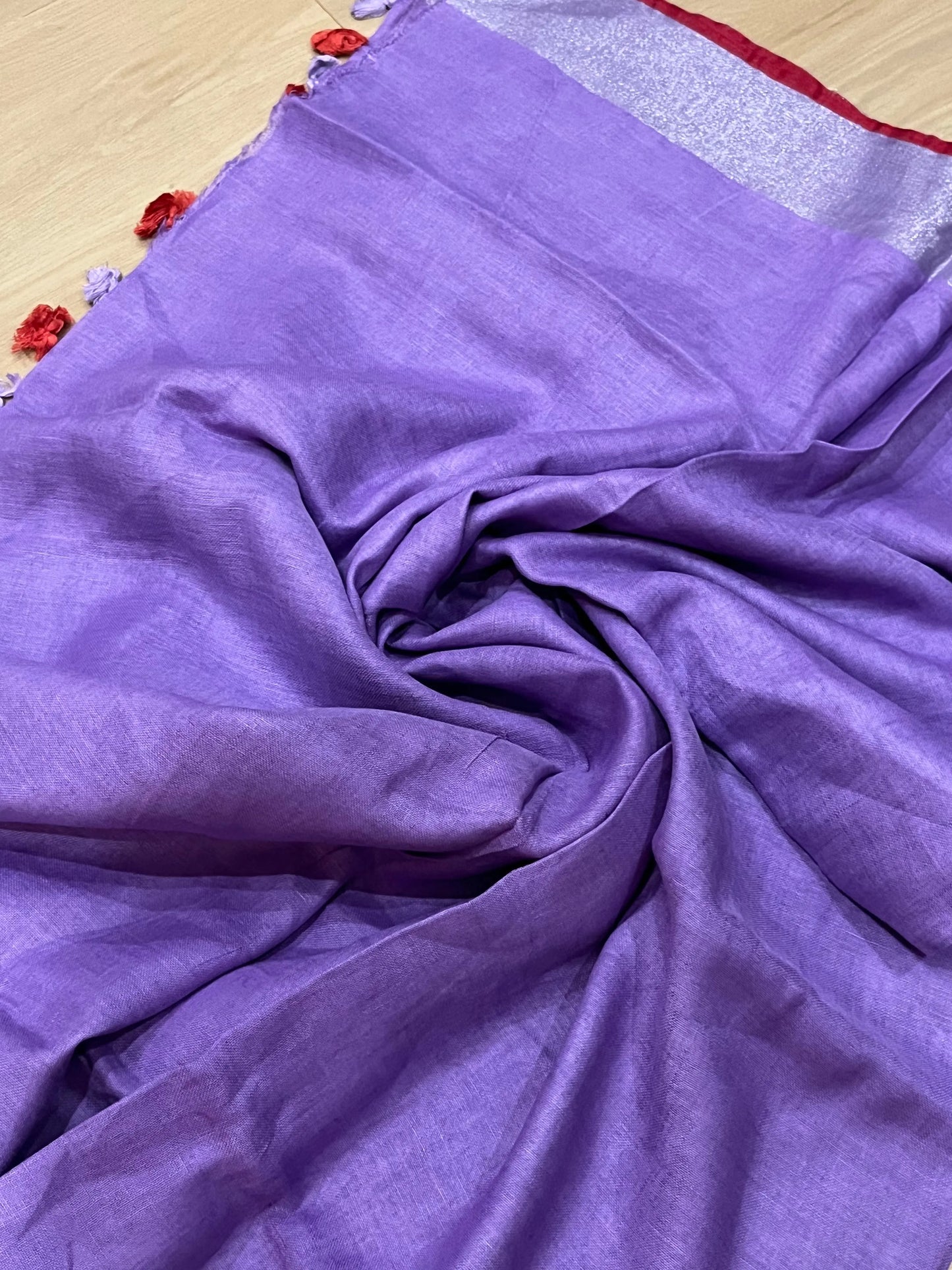 Lavender Handwoven organic Linen Saree |Silver Zari border| KIHUMS Saree