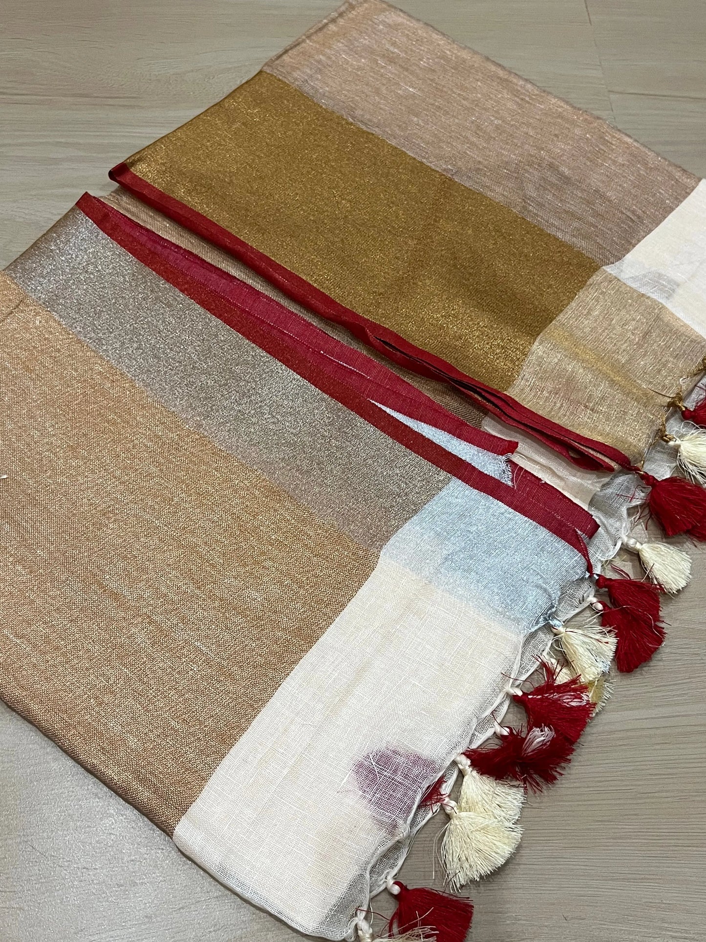 Off white Handwoven organic Linen Saree |Gold Zari border| KIHUMS Saree kihums clothing