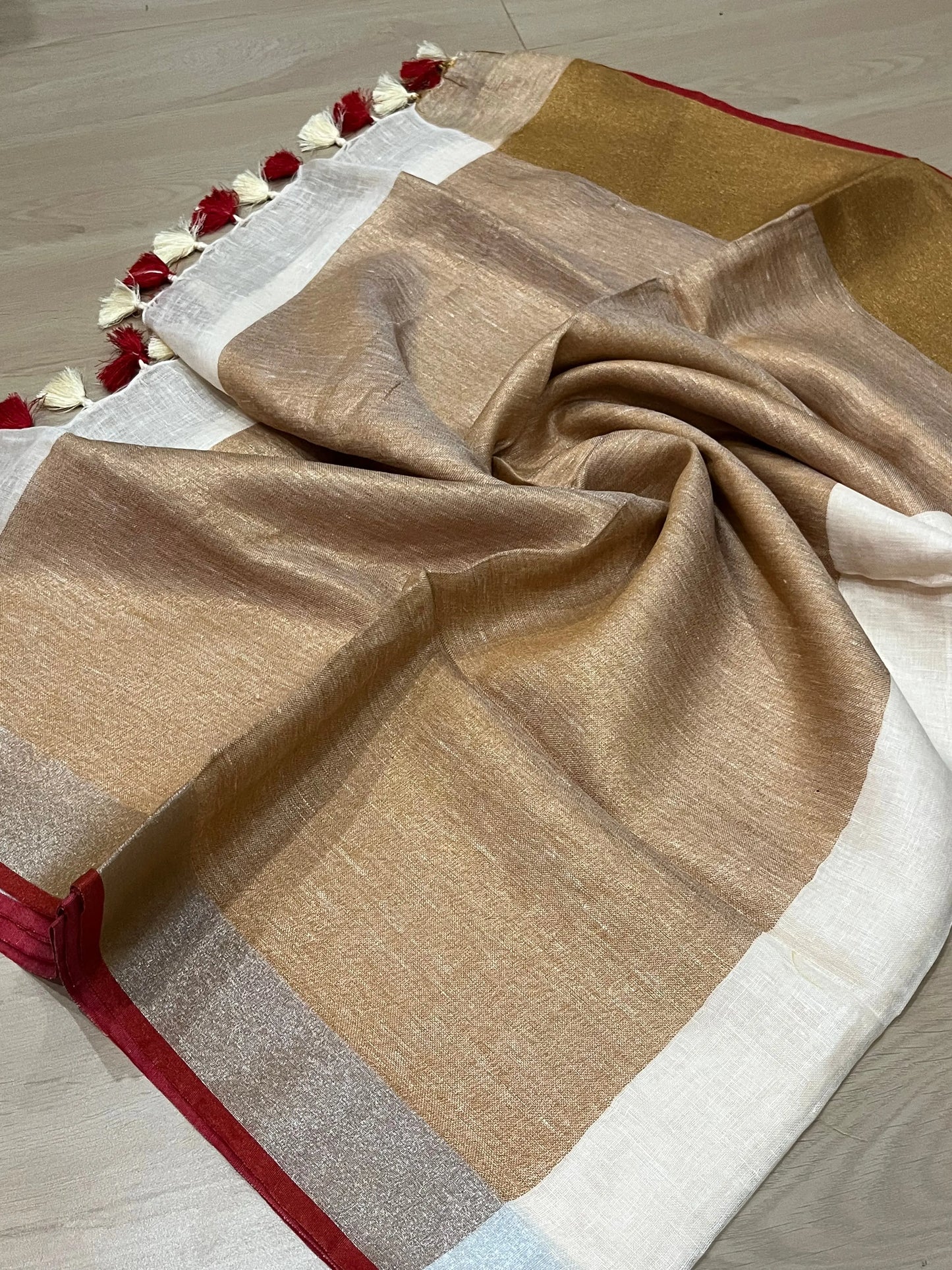 Off white Handwoven organic Linen Saree |Gold Zari border| KIHUMS Saree kihums clothing