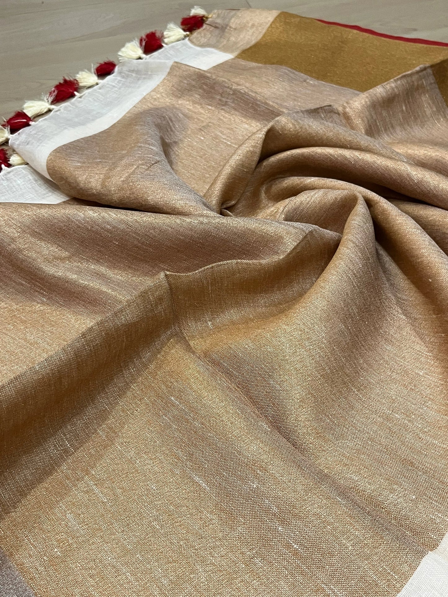 Off white Handwoven organic Linen Saree |Gold Zari border| KIHUMS Saree kihums clothing