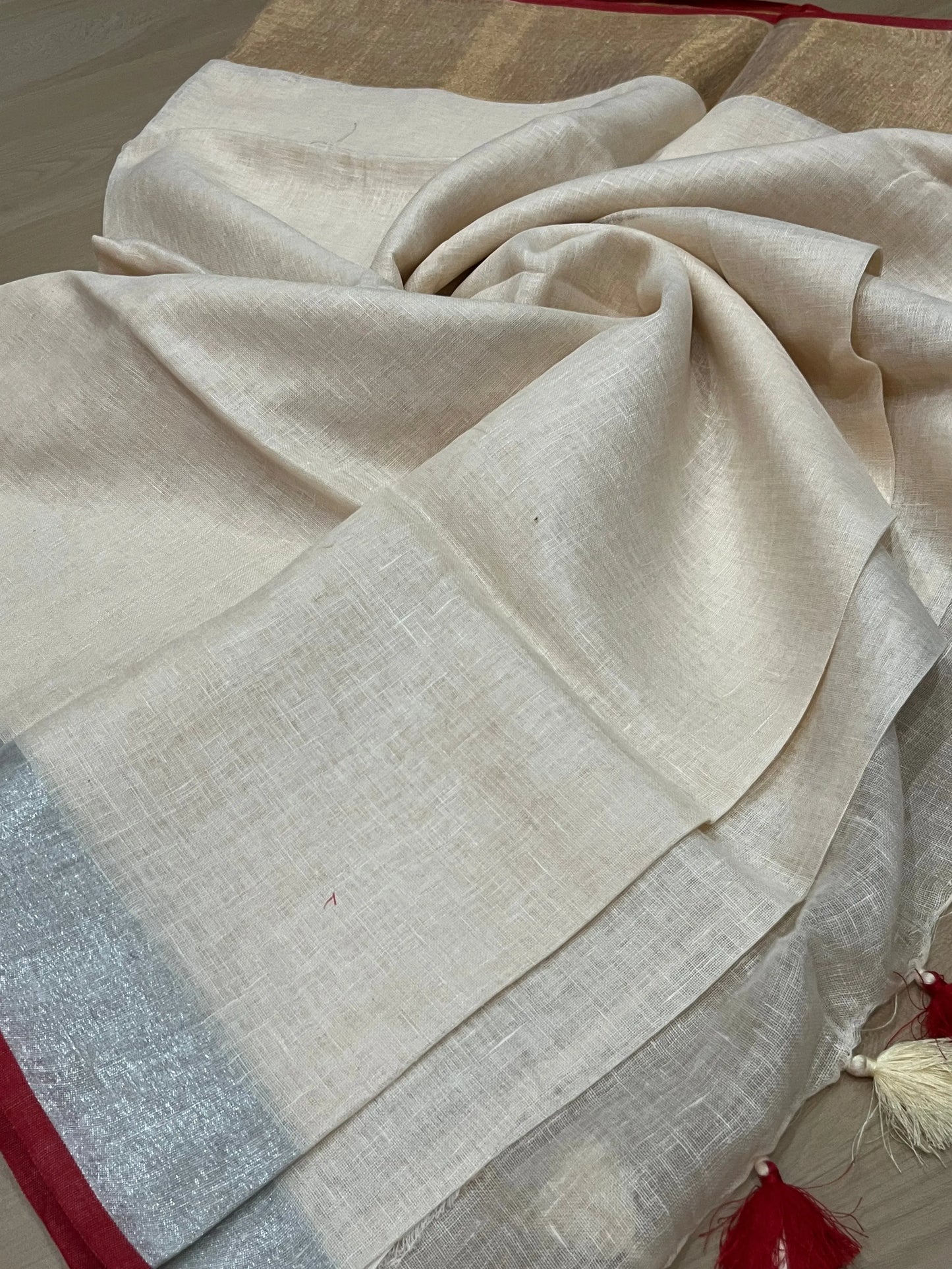 Off white Handwoven organic Linen Saree |Gold Zari border| KIHUMS Saree kihums clothing