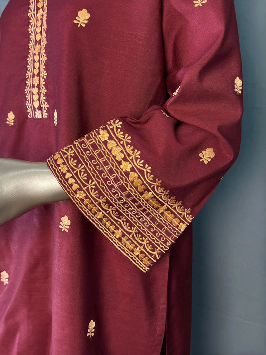 Brownish Wine Shade with Peach Thread Embroidered Pakistani Style Co-ord sets kihums clothing