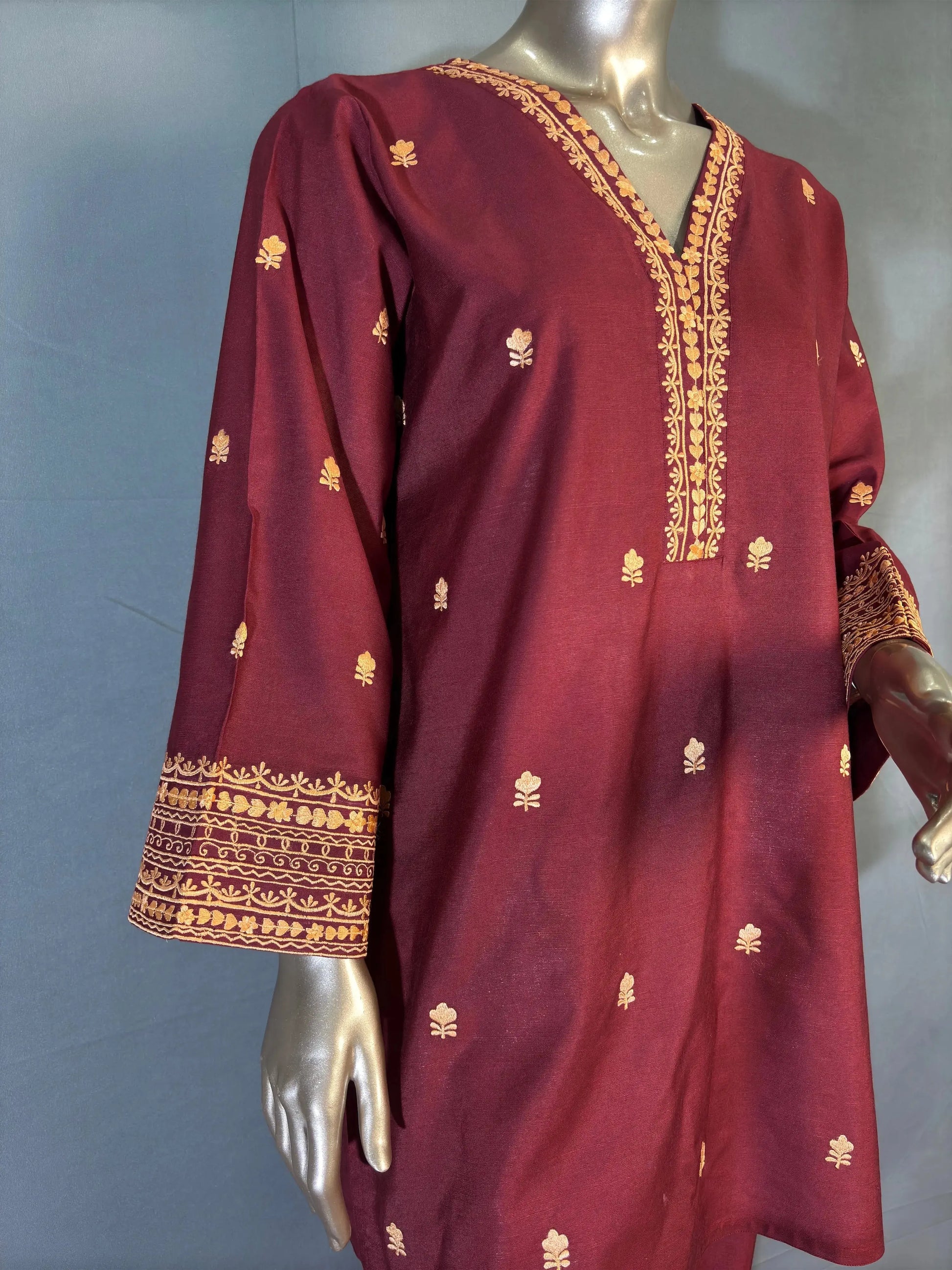 Brownish Wine Shade with Peach Thread Embroidered Pakistani Style Co-ord sets kihums clothing