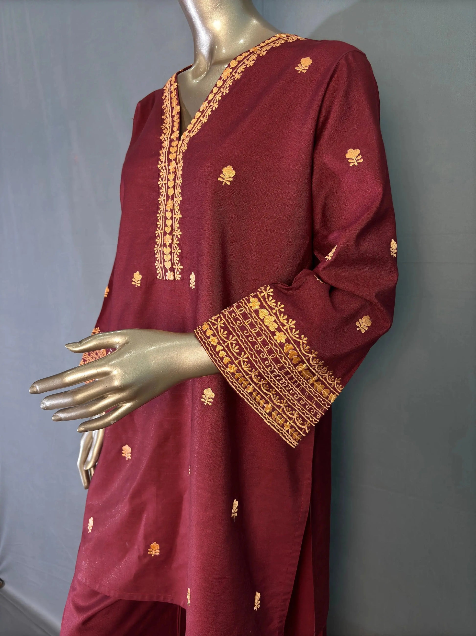 Brownish Wine Shade with Peach Thread Embroidered Pakistani Style Co-ord sets kihums clothing