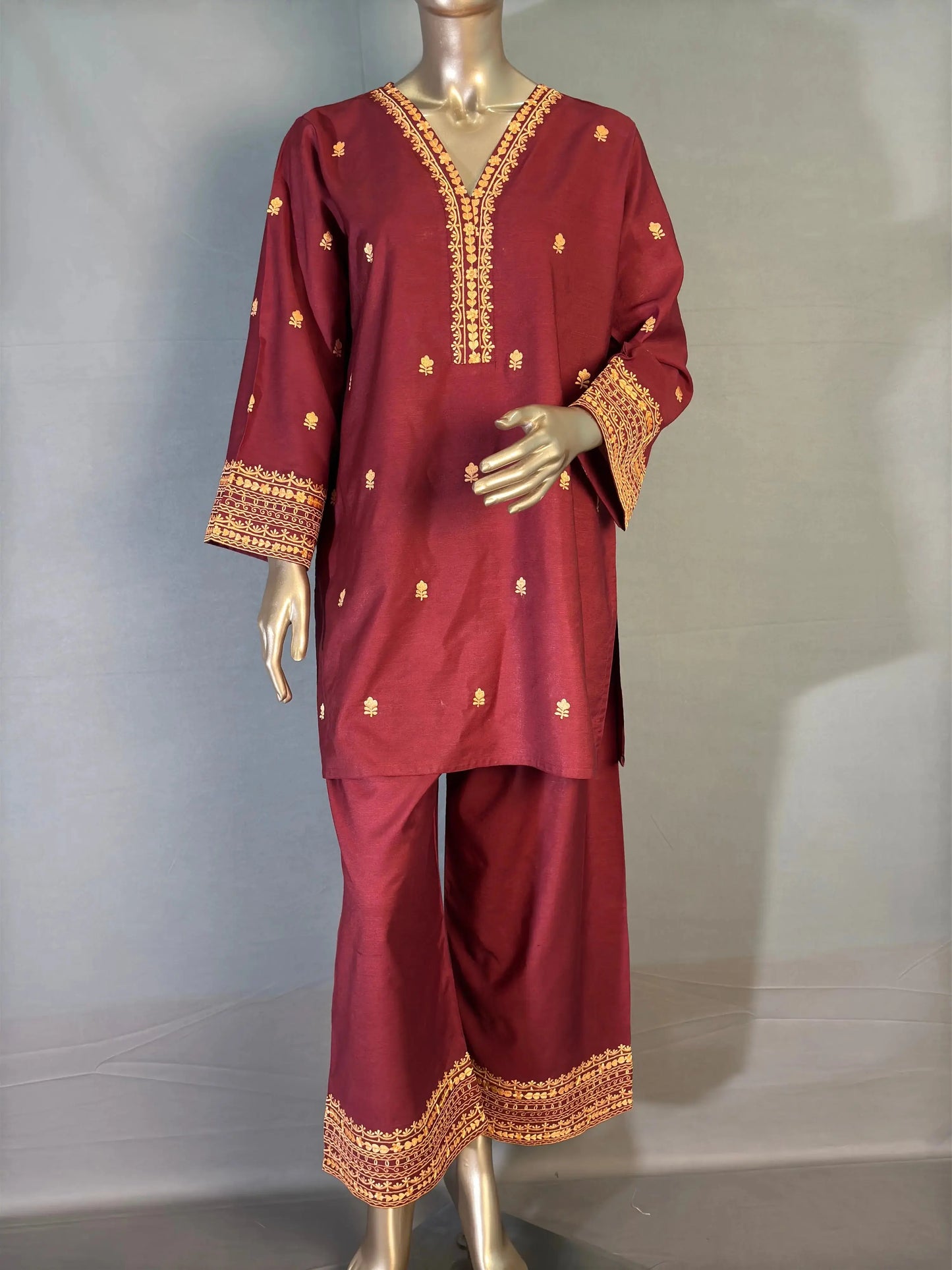 Brownish Wine Shade with Peach Thread Embroidered Pakistani Style Co-ord sets kihums clothing