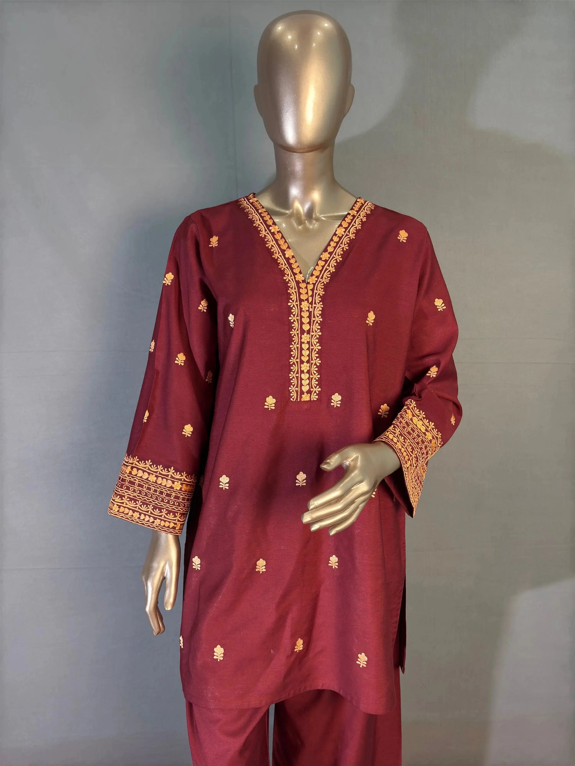 Brownish Wine Shade with Peach Thread Embroidered Pakistani Style Co-ord sets kihums clothing