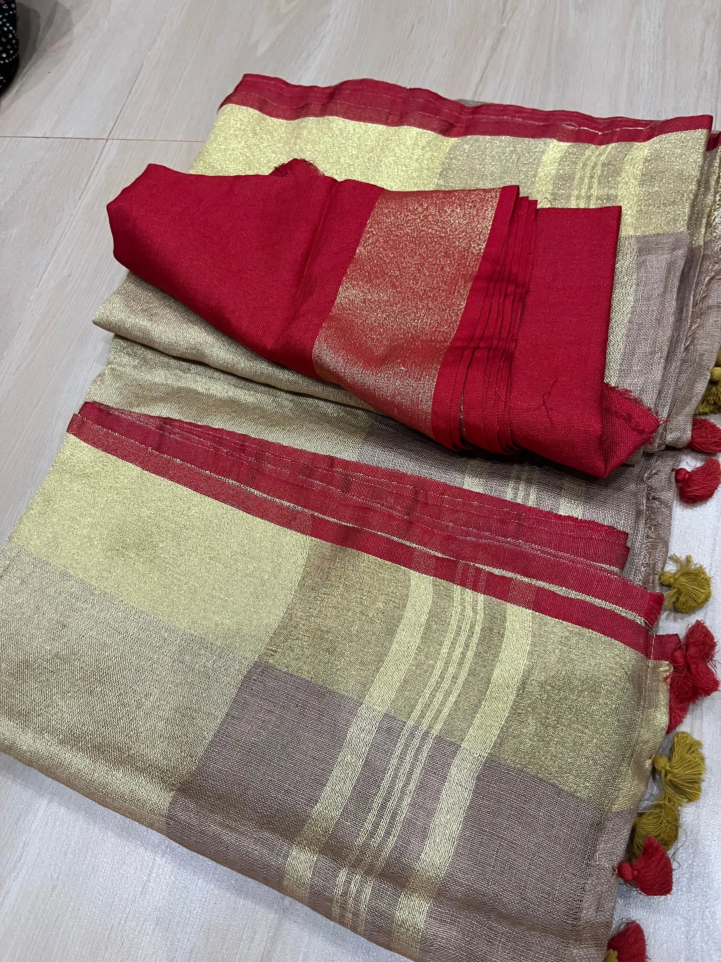 Sand beige Handwoven organic Linen Saree |Gold Zari border| KIHUMS Saree kihums clothing