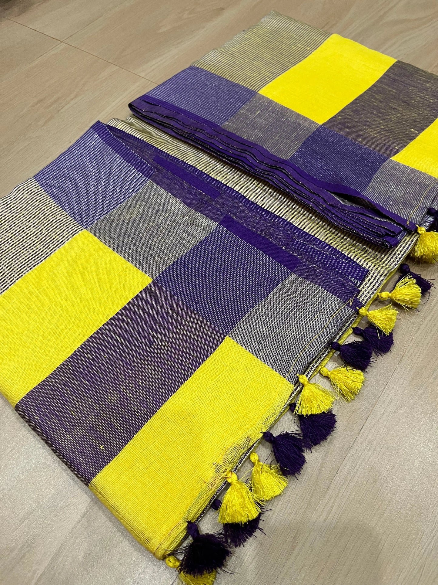 Yellow Shade Handwoven organic Linen Saree | Silver Zari border| KIHUMS Saree kihums clothing