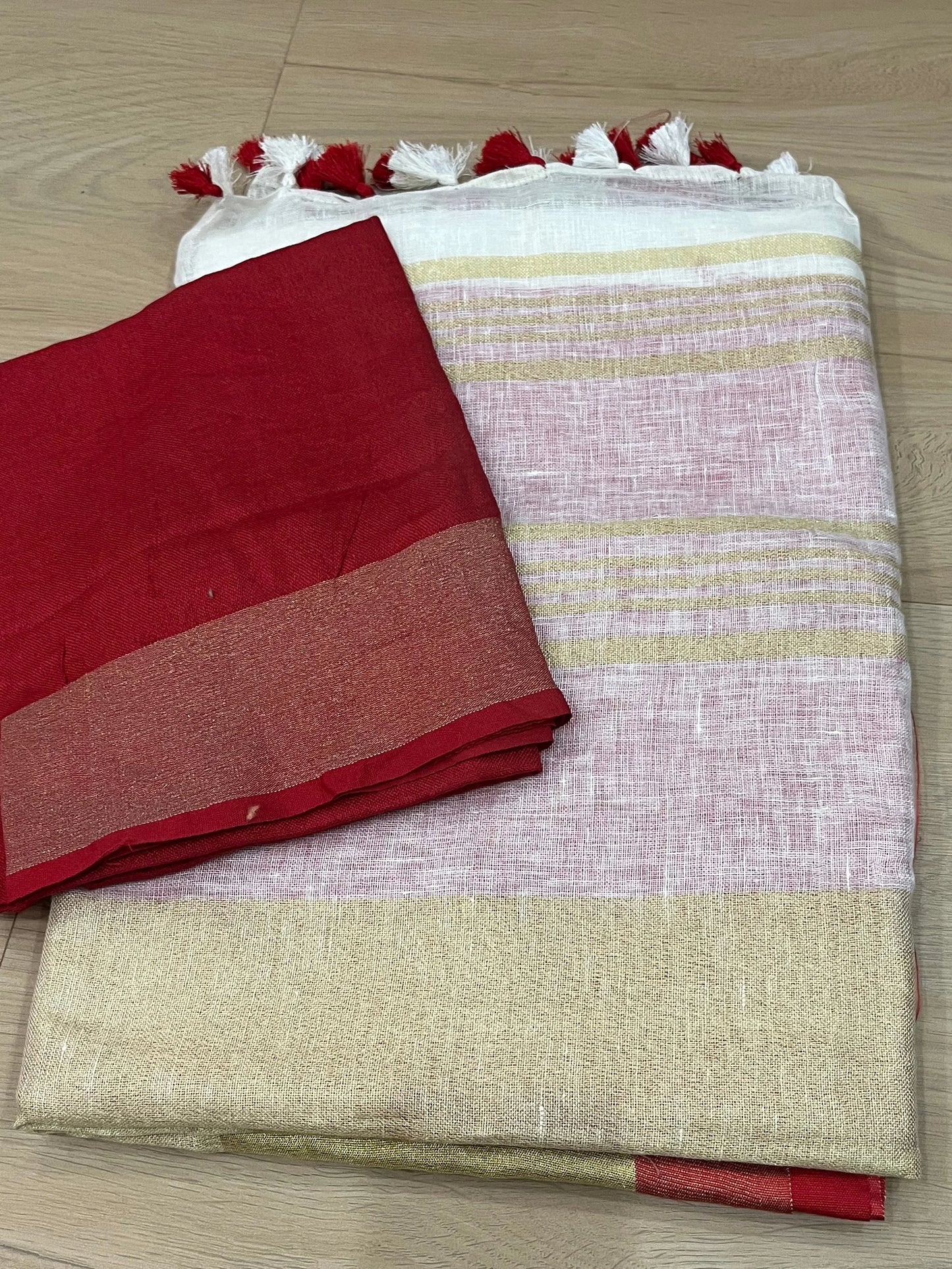 White shade Handwoven organic Linen Saree | Gold Zari border| KIHUMS Saree kihums clothing