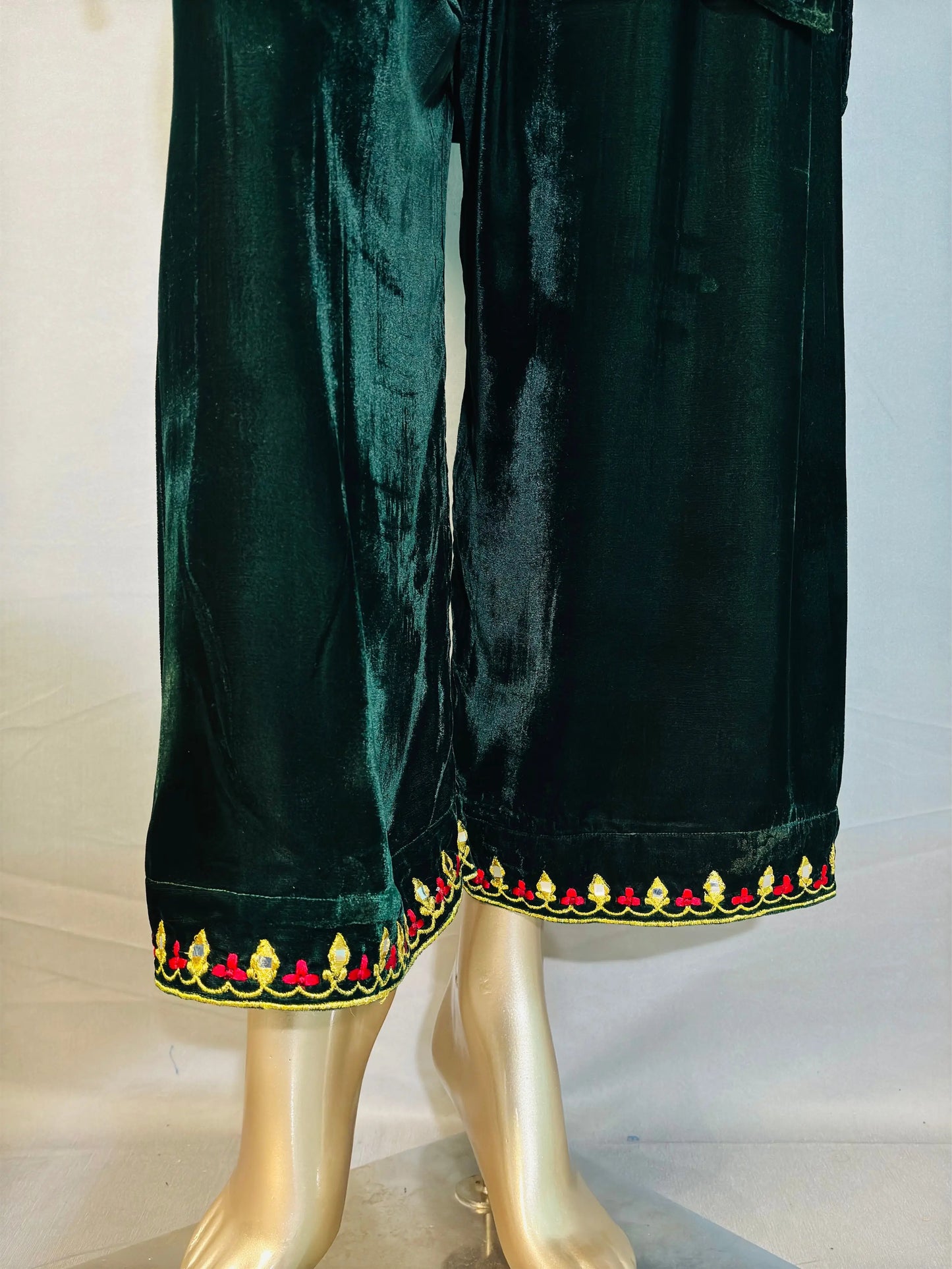 Dark Green Zari Embroidered Velvet Co-ord sets | Kurta with Palazzos kihums clothing