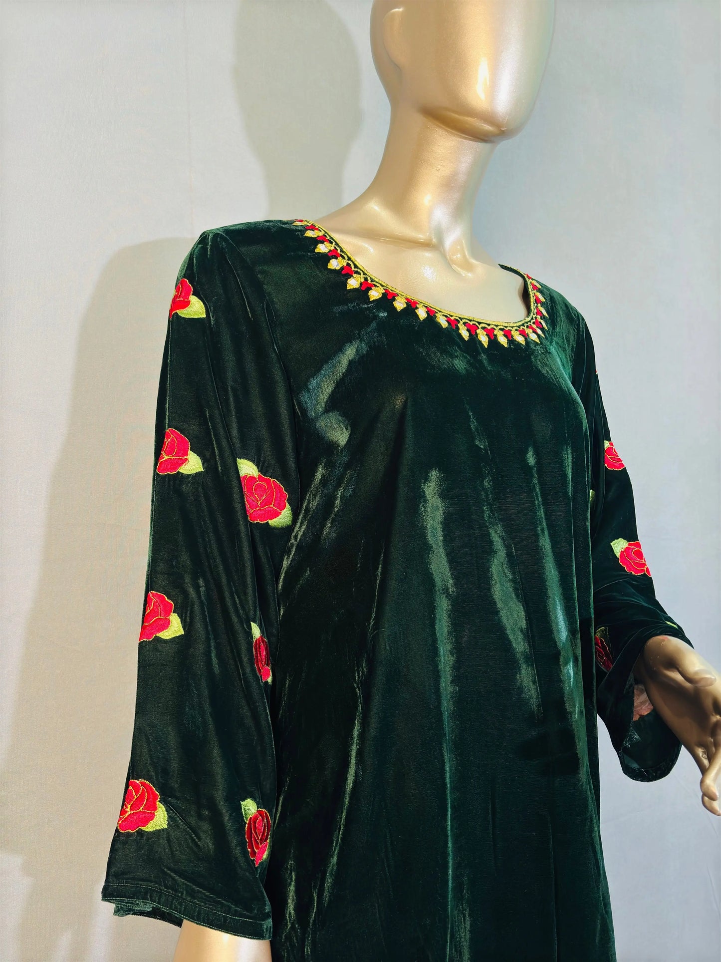 Dark Green Zari Embroidered Velvet Co-ord sets | Kurta with Palazzos kihums clothing