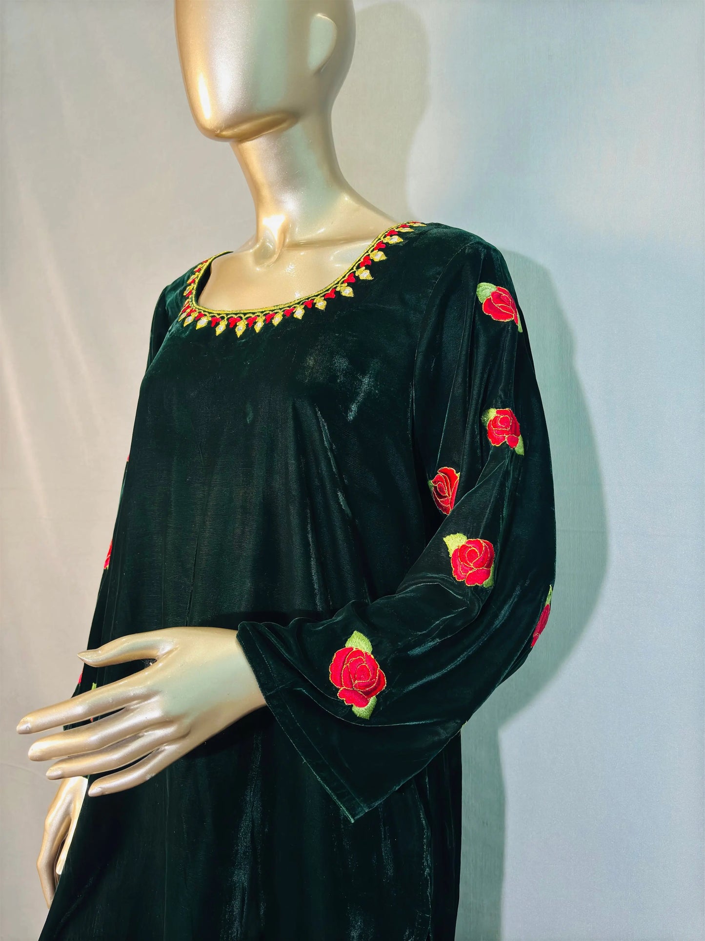 Dark Green Zari Embroidered Velvet Co-ord sets | Kurta with Palazzos kihums clothing
