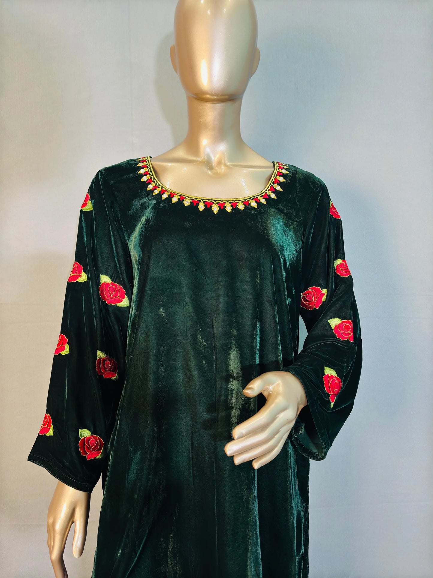Dark Green Zari Embroidered Velvet Co-ord sets | Kurta with Palazzos kihums clothing