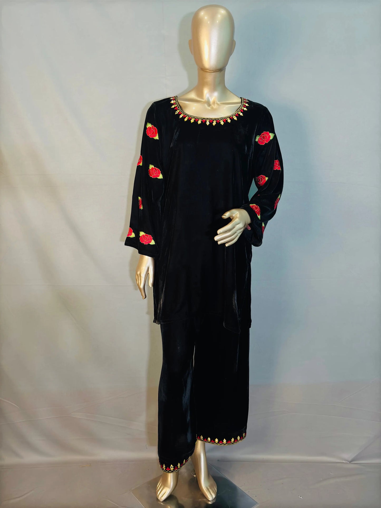 Black Zari Embroidered Velvet Pakistani Style Co-ord sets | Kurta with Palazzos kihums clothing