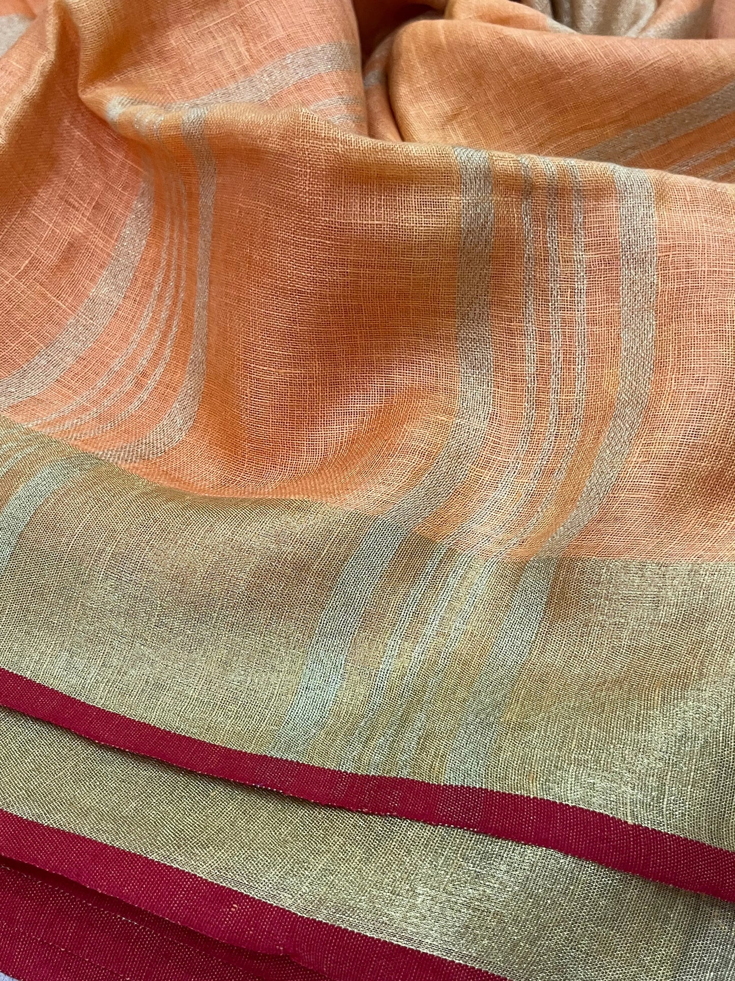 Yellow Handwoven organic Linen Saree | Gold Zari border| KIHUMS Saree