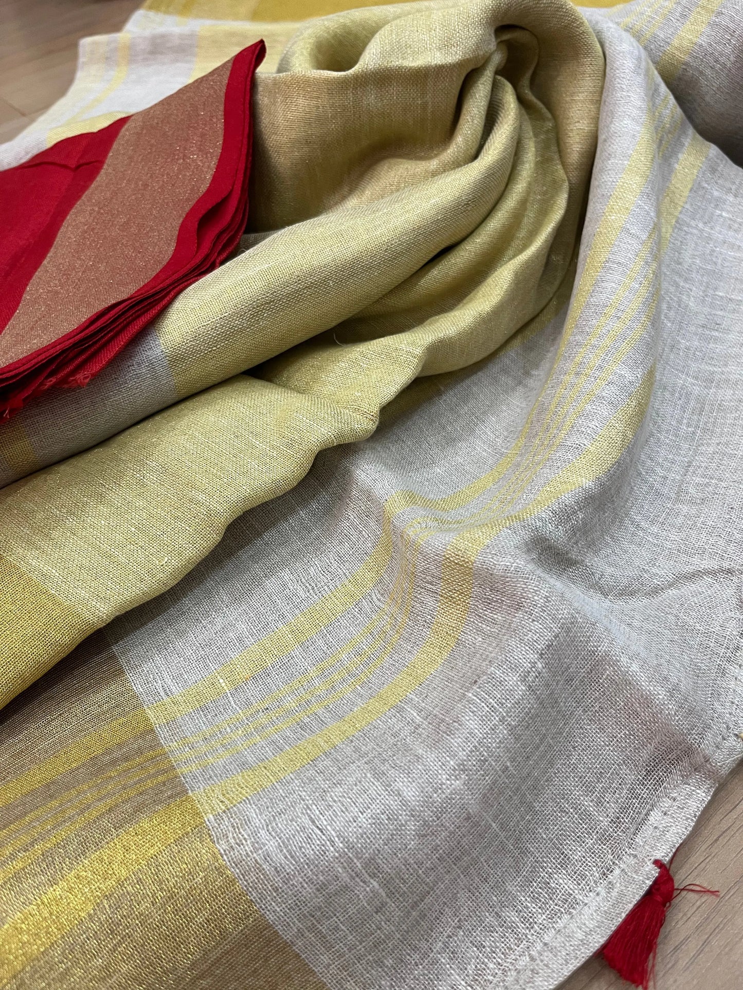 Off White Handwoven organic Linen Saree | Gold Zari border| KIHUMS Saree kihums clothing