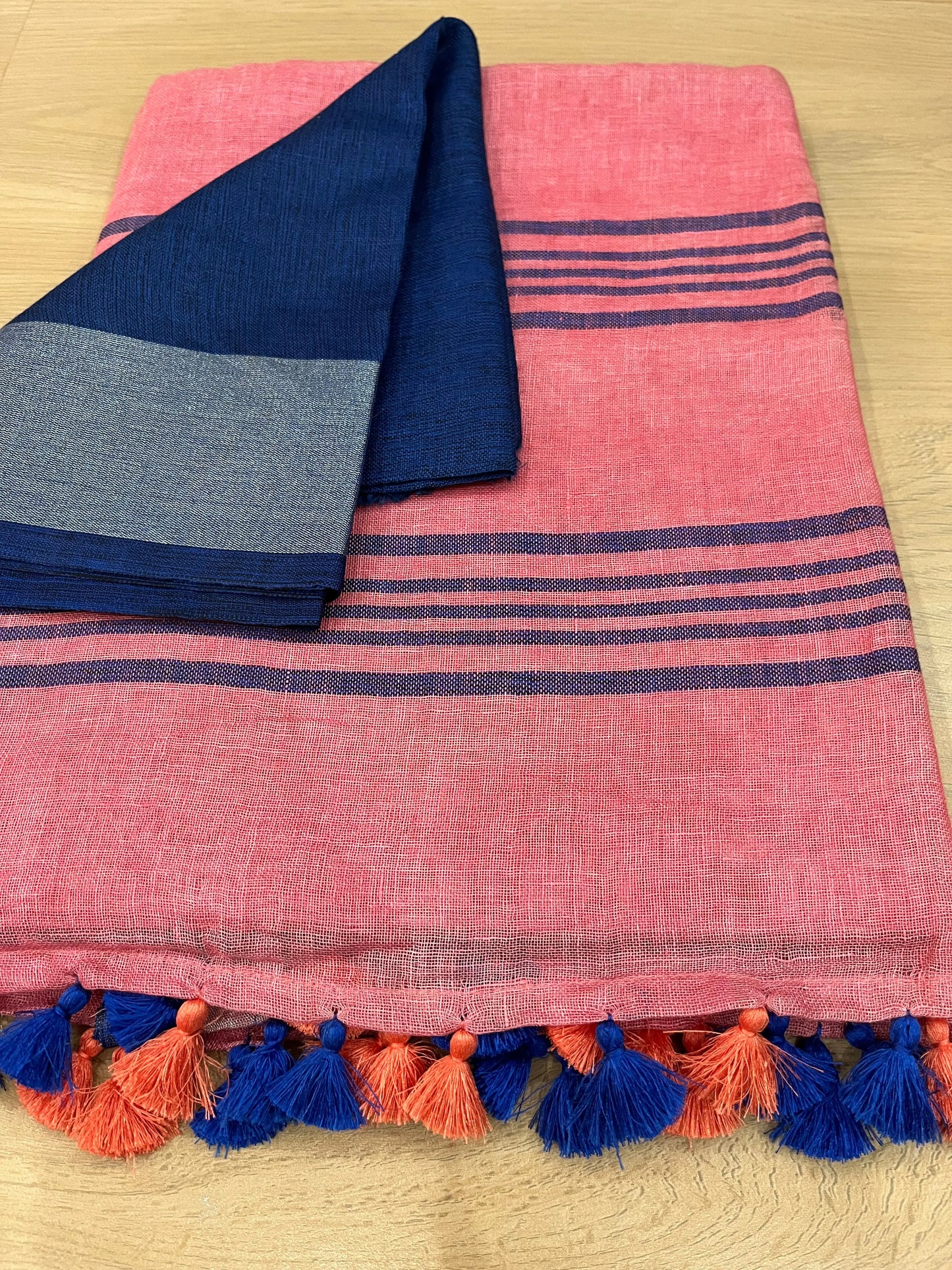 Pink Handwoven organic Linen Saree | Silver Zari border| KIHUMS Saree kihums clothing