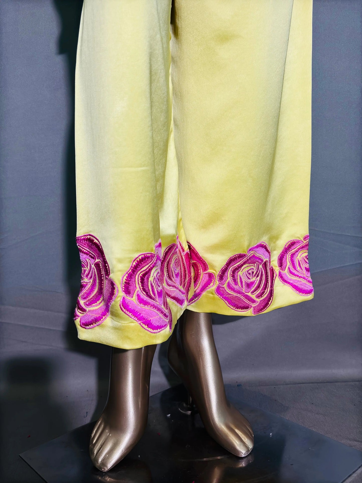 Soft Yellow Italian Silk Pakistani Kurta Set with hand embroidery work kihums clothing