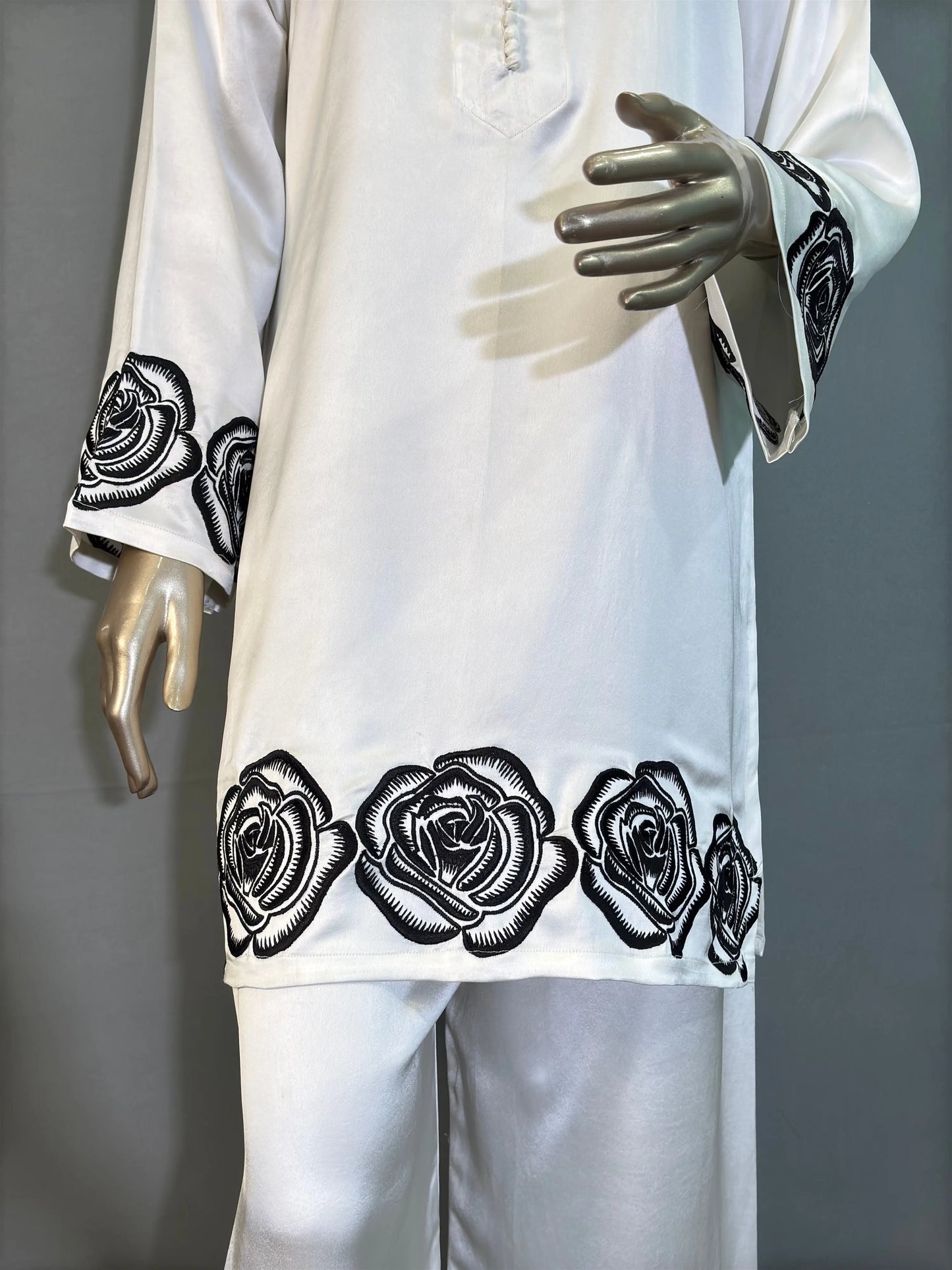 White Italian Silk Pakistani Kurta Set with hand embroidery work kihums clothing