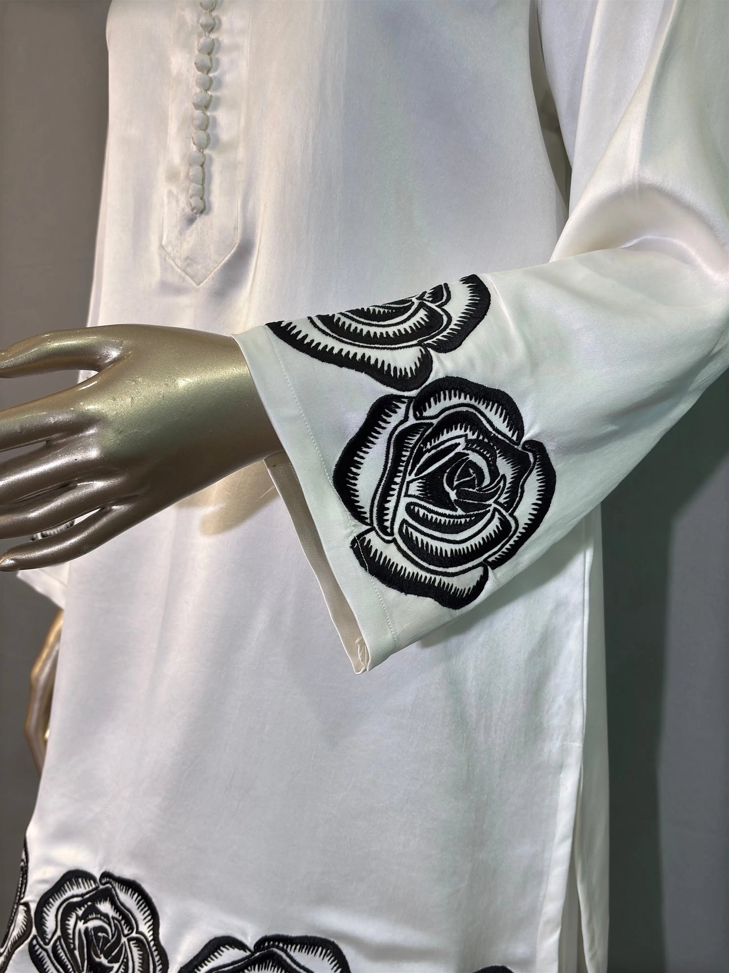 White Italian Silk Pakistani Kurta Set with hand embroidery work kihums clothing