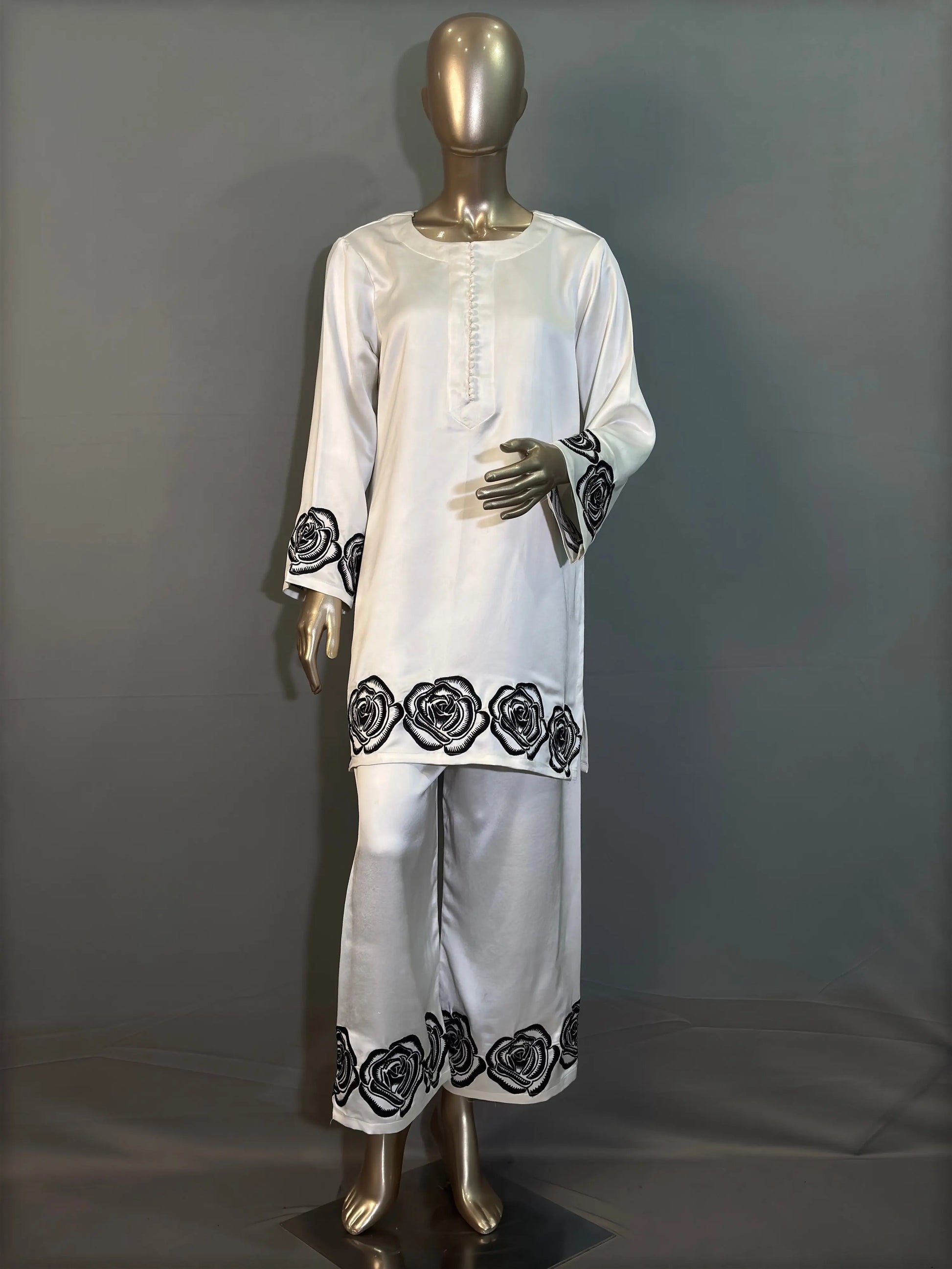 White Italian Silk Pakistani Kurta Set with hand embroidery work kihums clothing