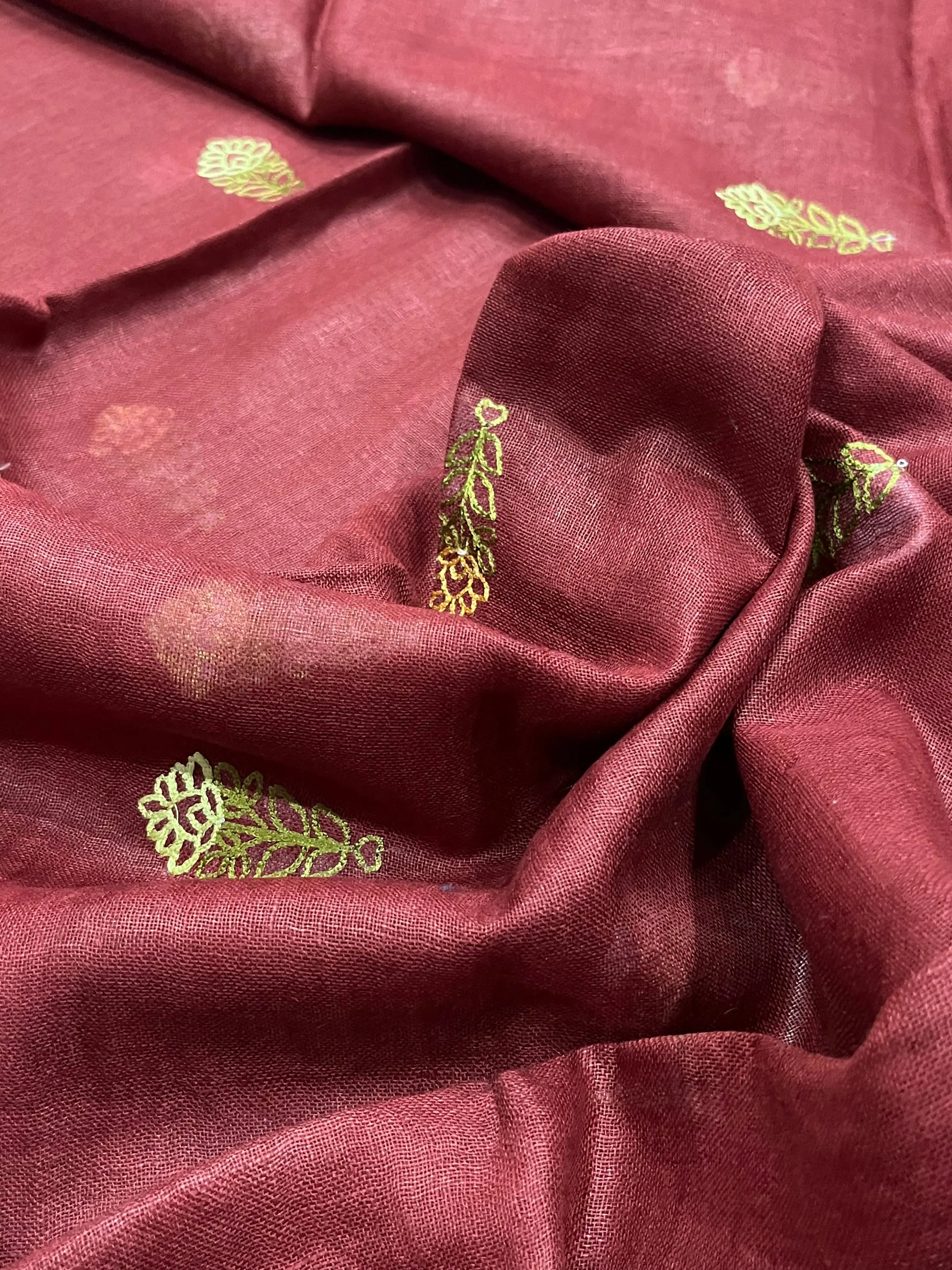 LINEN DUPATTA: Chocolate Linen Dupatta with embroidered flower with Tassels | KIHUMS Dupatta kihums clothing