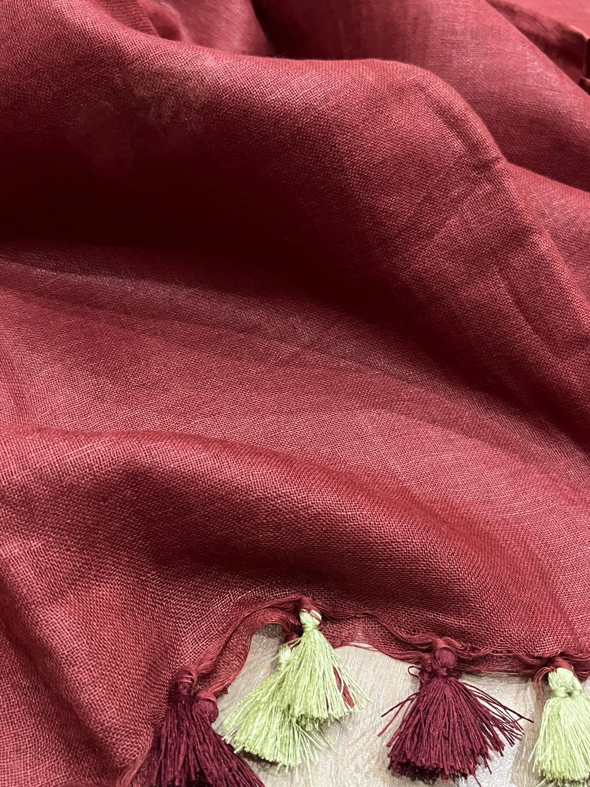 LINEN DUPATTA: Chocolate Linen Dupatta with embroidered flower with Tassels | KIHUMS Dupatta kihums clothing