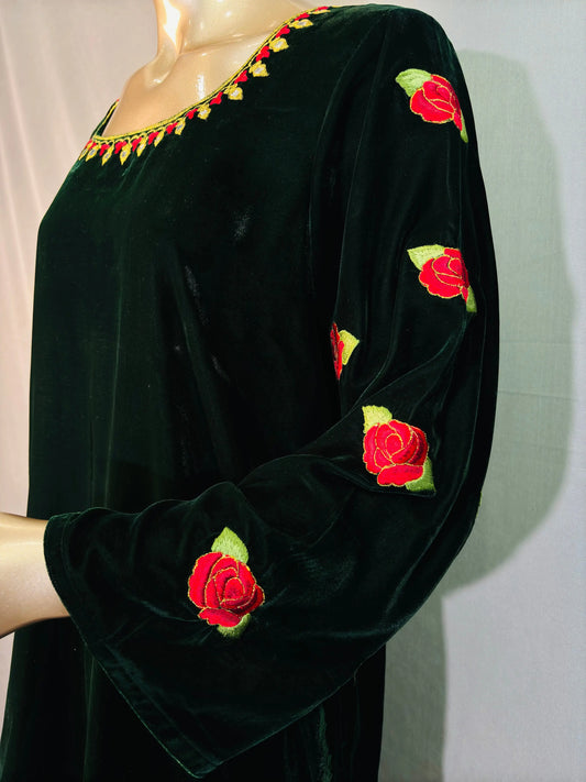 Dark Green Zari Embroidered Velvet Co-ord sets | Kurta with Palazzos kihums clothing