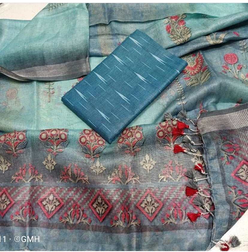 Digital print pure organic linen 2 PC Unstitched Dress Material
