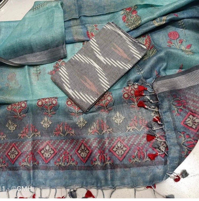 Digital print pure organic linen 2 PC Unstitched Dress Material