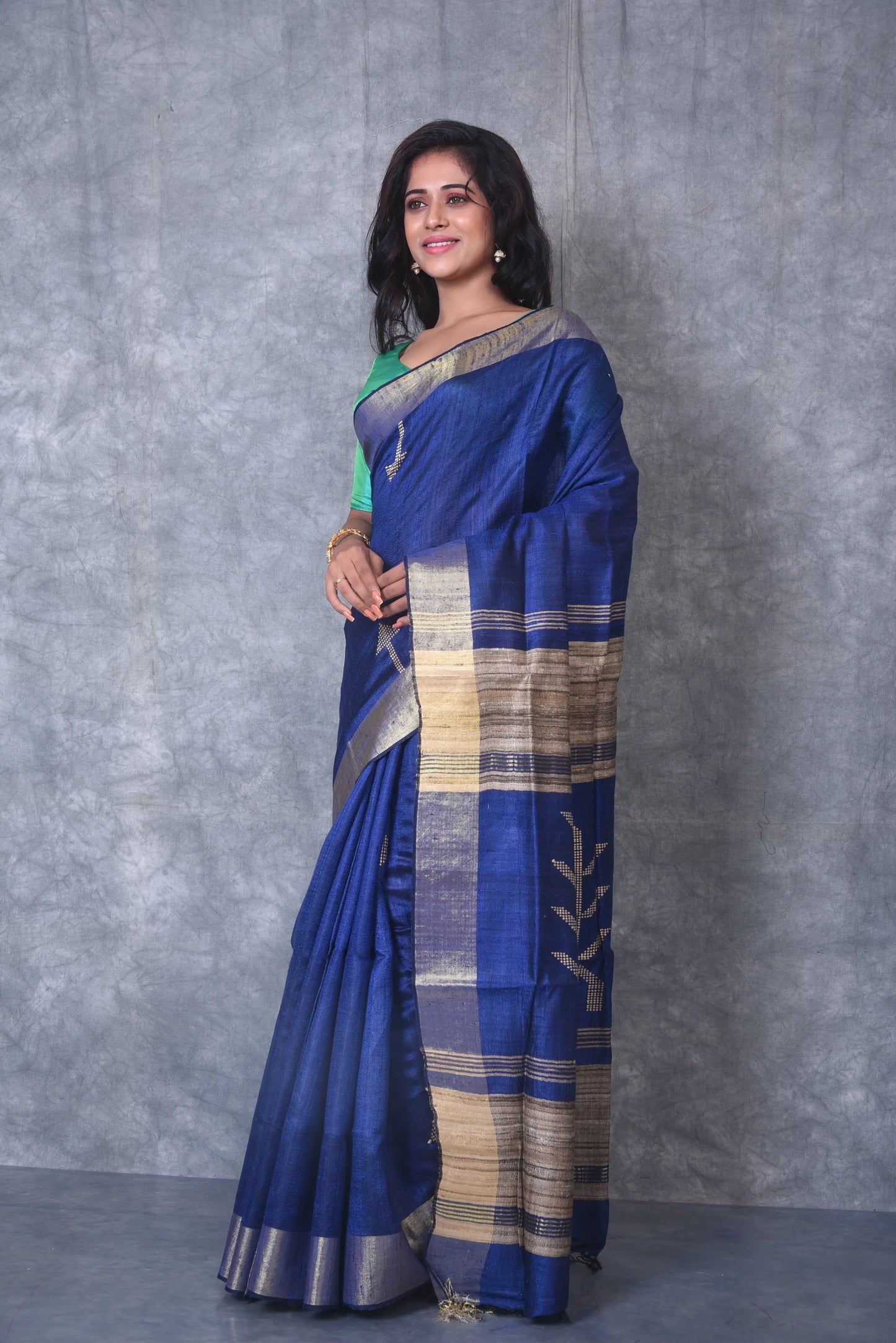 Blue Shade Handwoven Tussar Dupion Raw Silk Saree | KIHUMS Saree kihums clothing