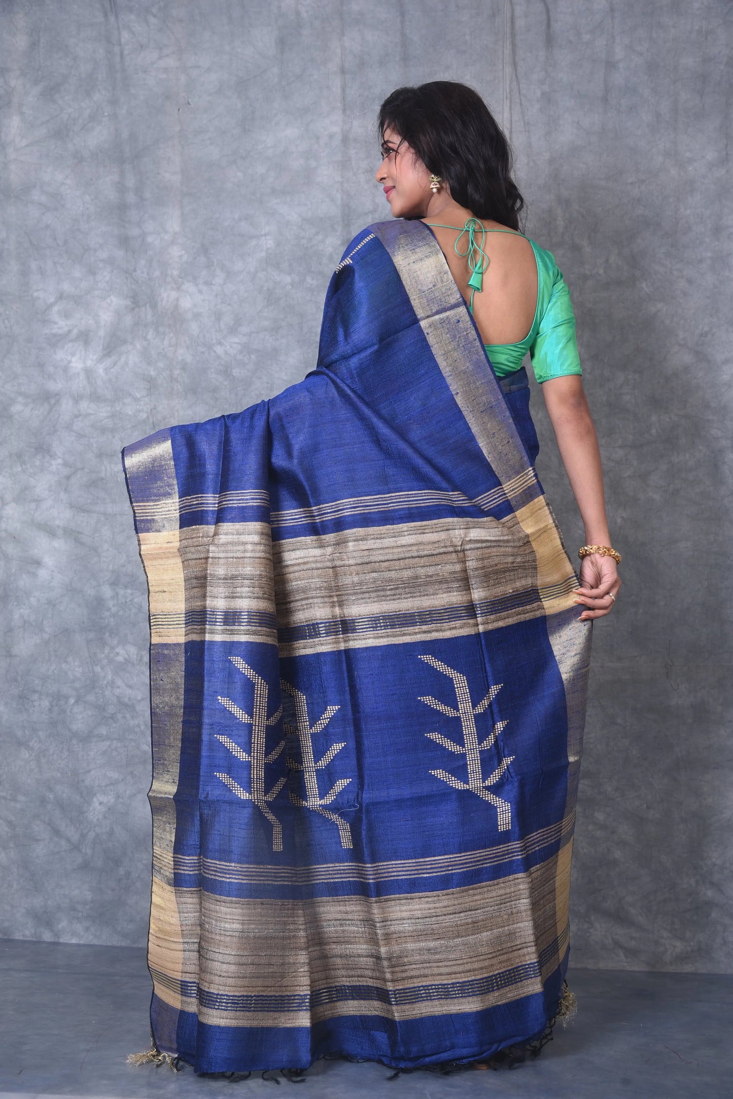 Blue Shade Handwoven Tussar Dupion Raw Silk Saree | KIHUMS Saree kihums clothing