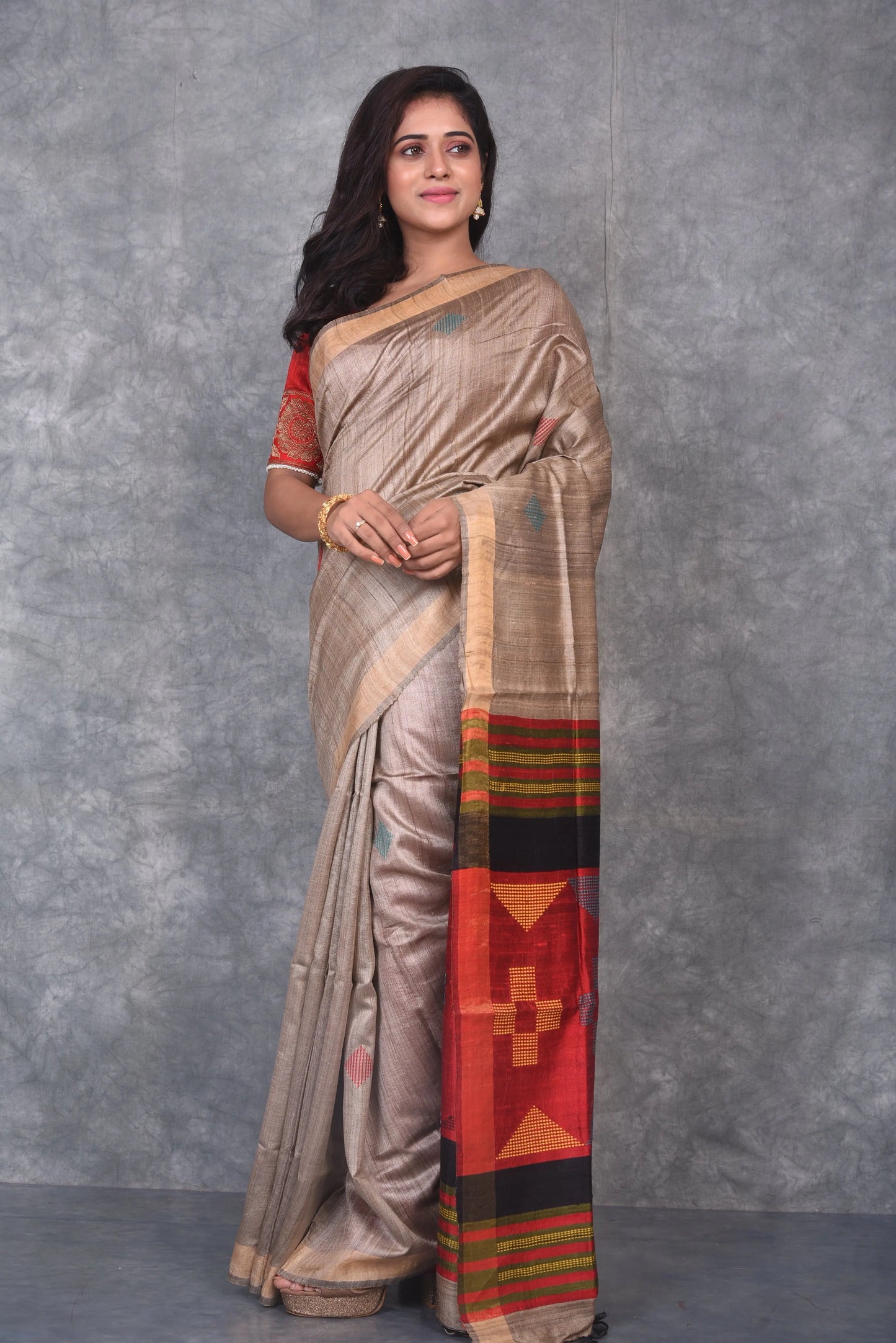 Natural Silk Shade Handwoven Tussar Dupion Raw Silk Saree | KIHUMS Saree kihums clothing